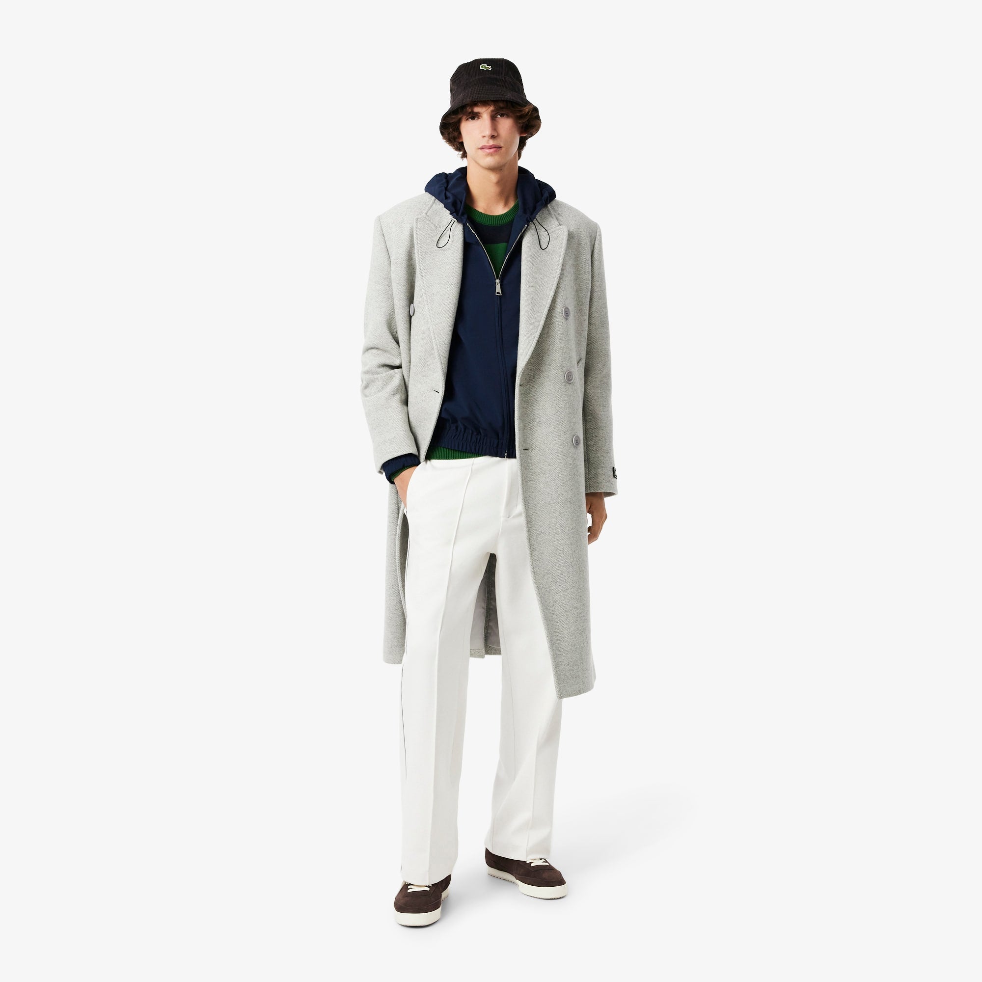 Men's Wool Blend Flannel Hooded Jacket - Navy Blue