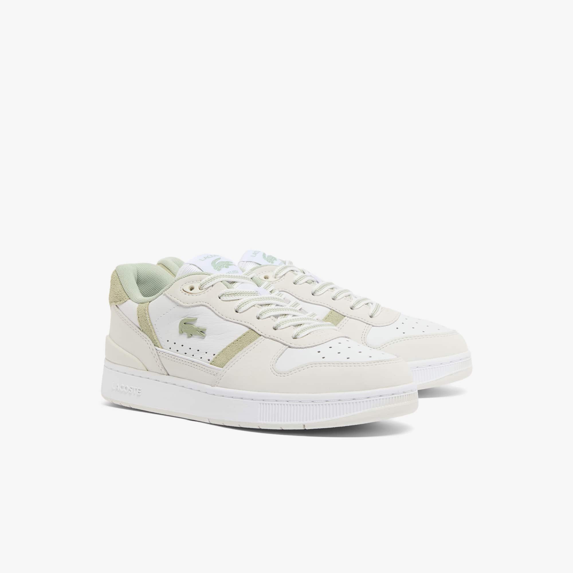 Women's T-Clip Set Leather Sneakers - WHT/LT KHK
