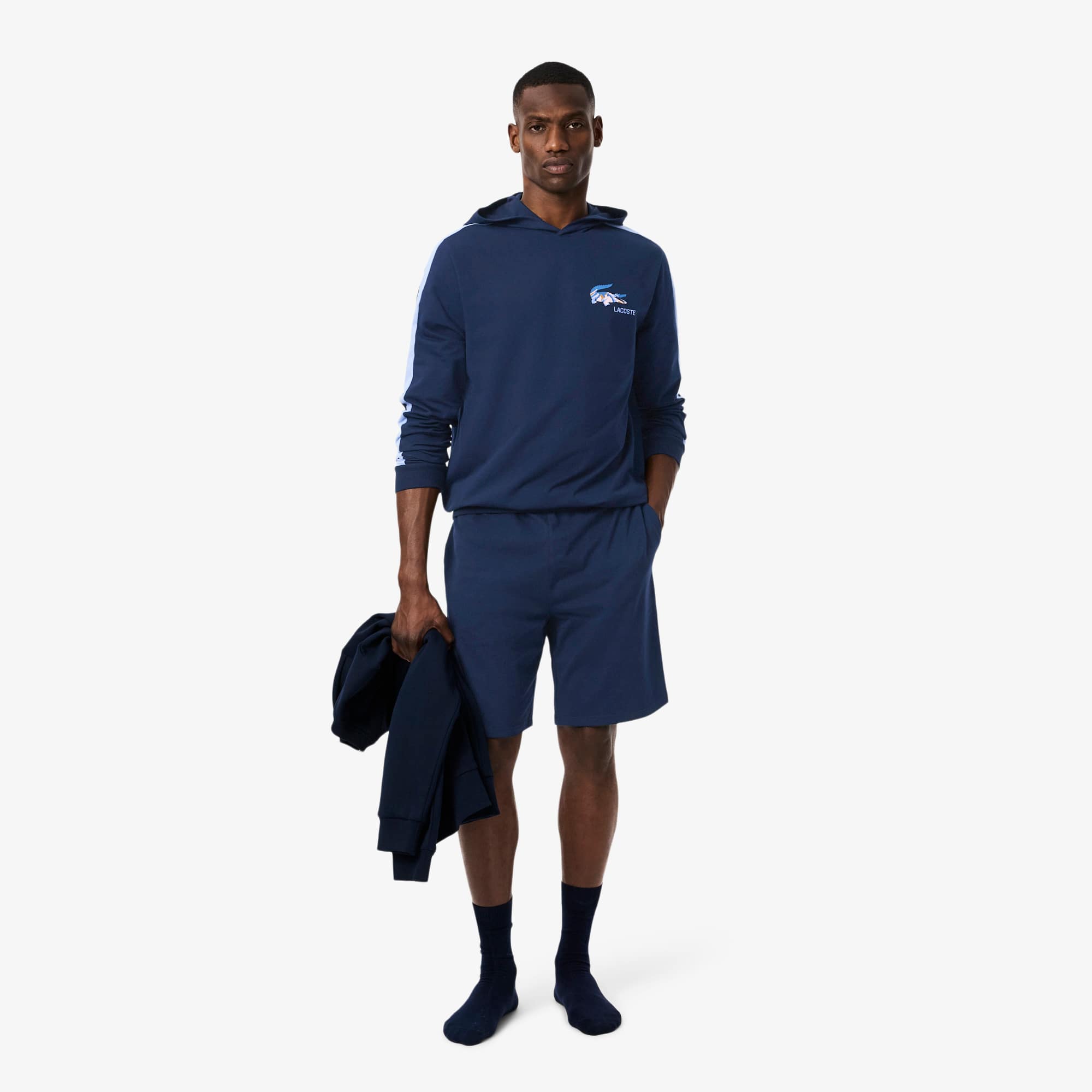 Men's Straight Fit Fleece Loungewear Shorts - Navy Blue / Purple