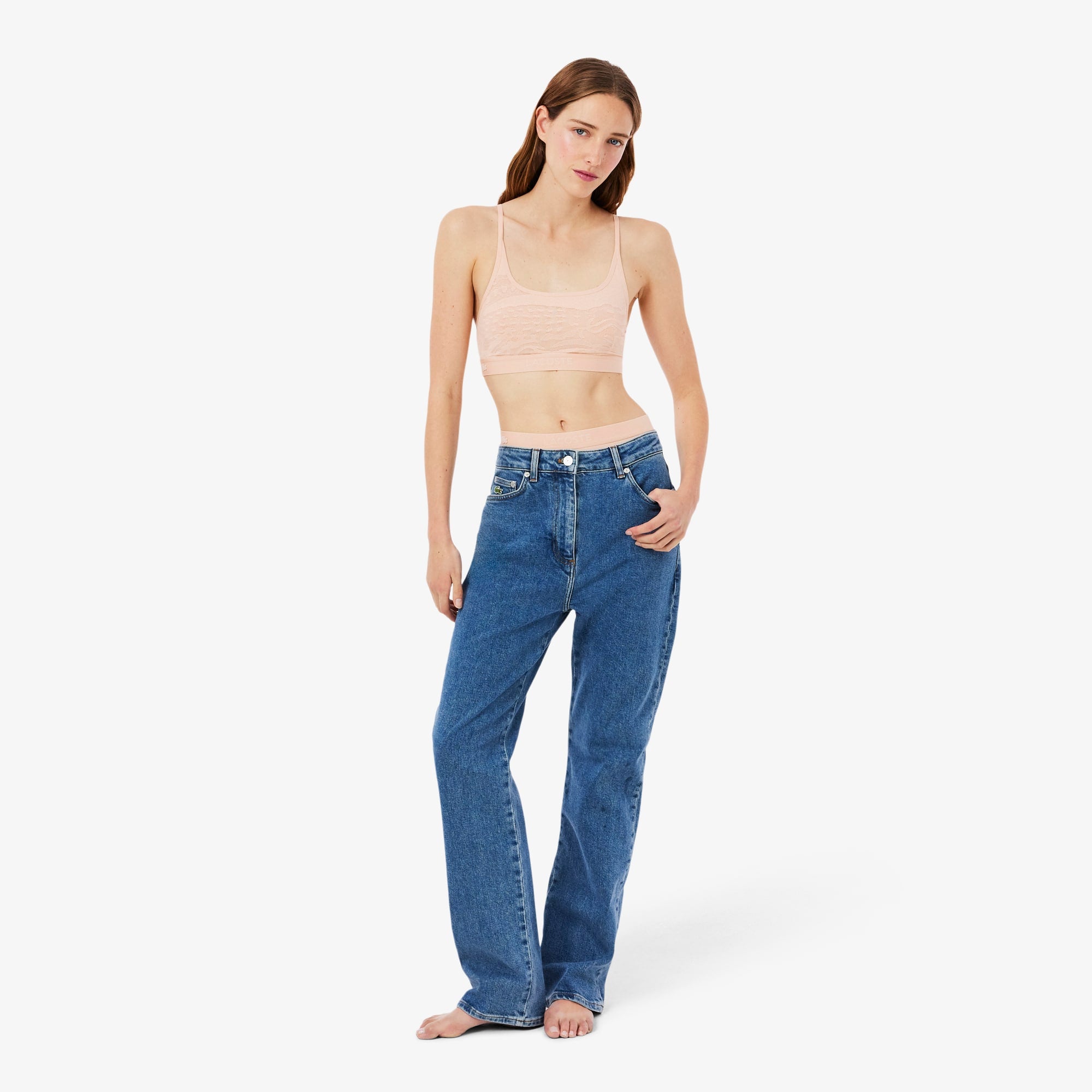 Crocodile Accent Mesh Bralette - Beige