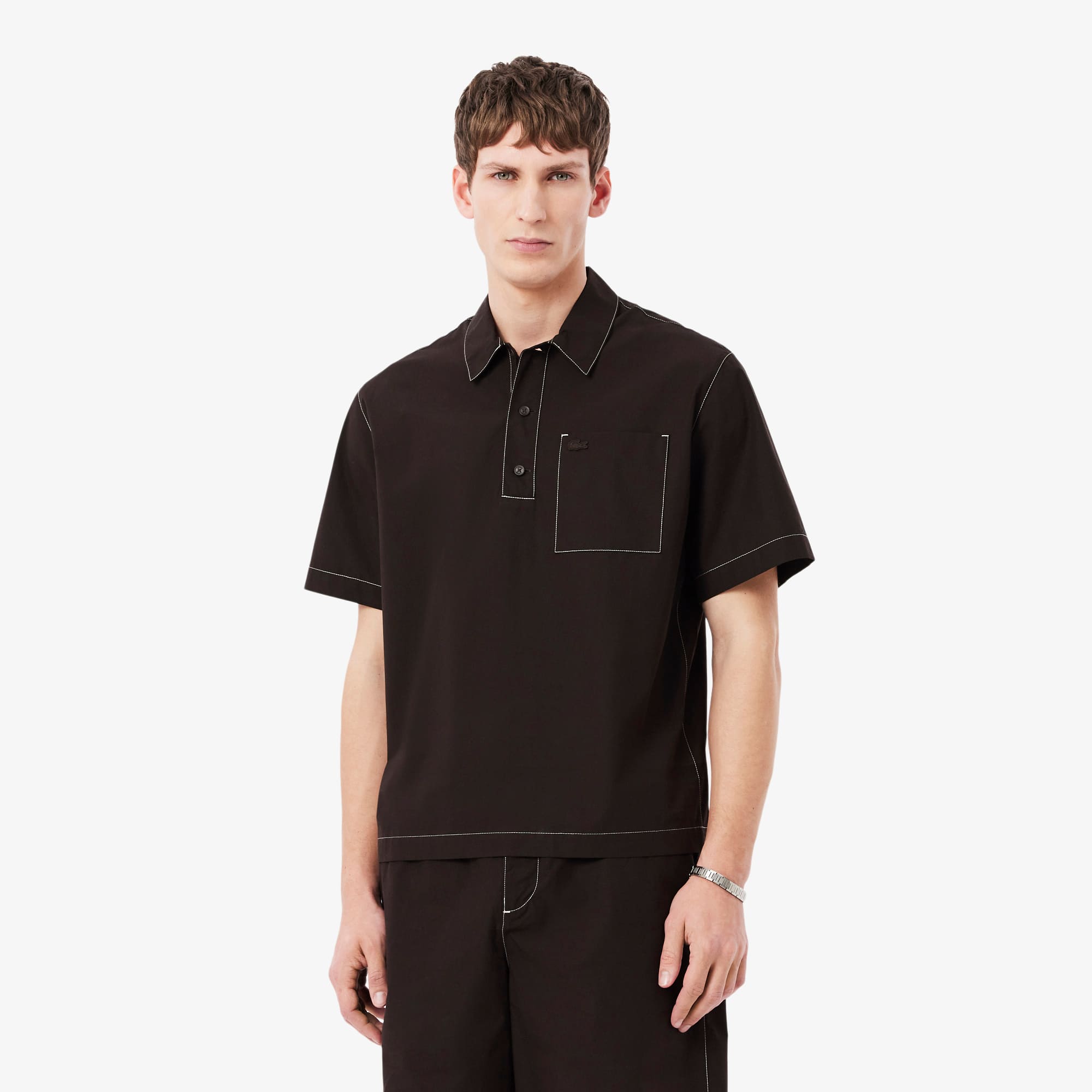 Relaxed Fit Short Sleeved Poplin Shirt - Brown