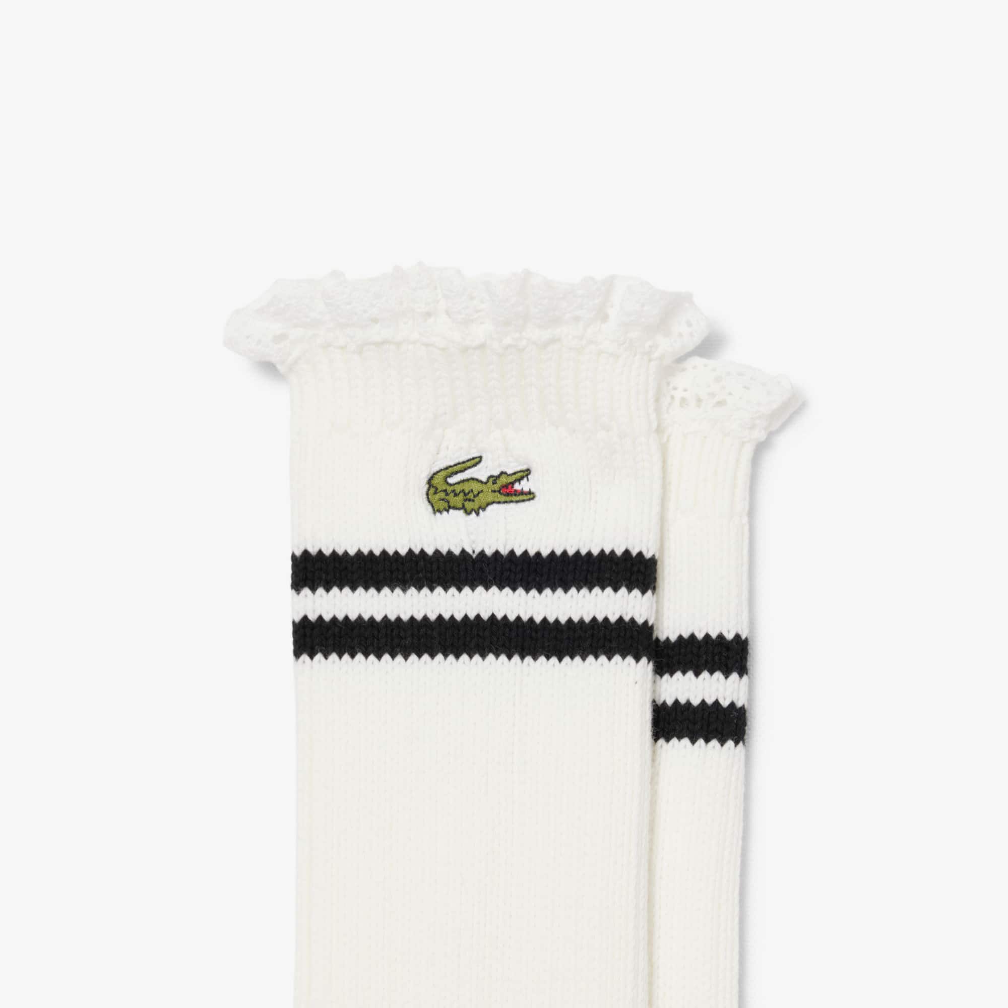 Women's Lace Edge Ribbed Socks - White
