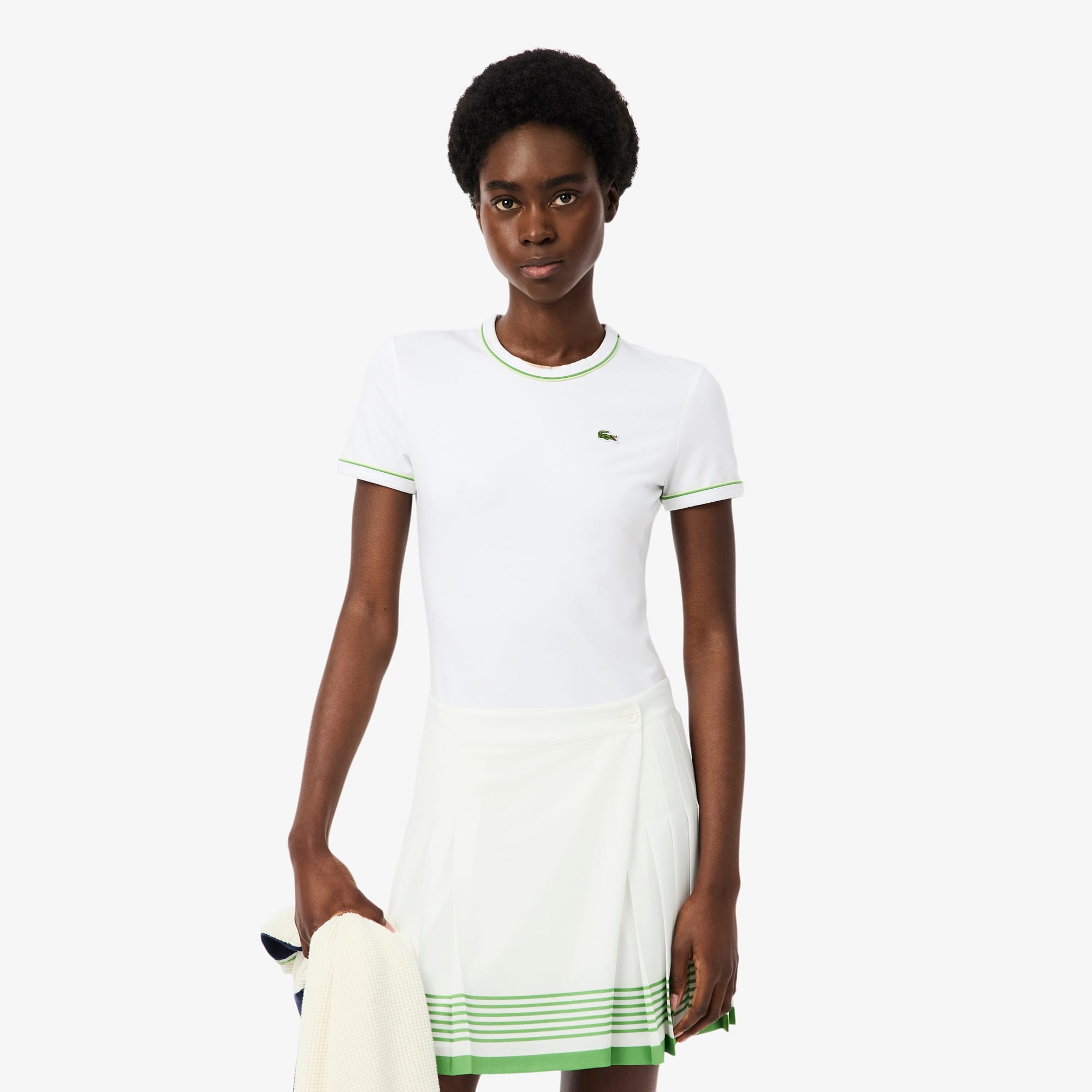 Women's Contrast Trim Jersey T-Shirt - Blanc / Vert