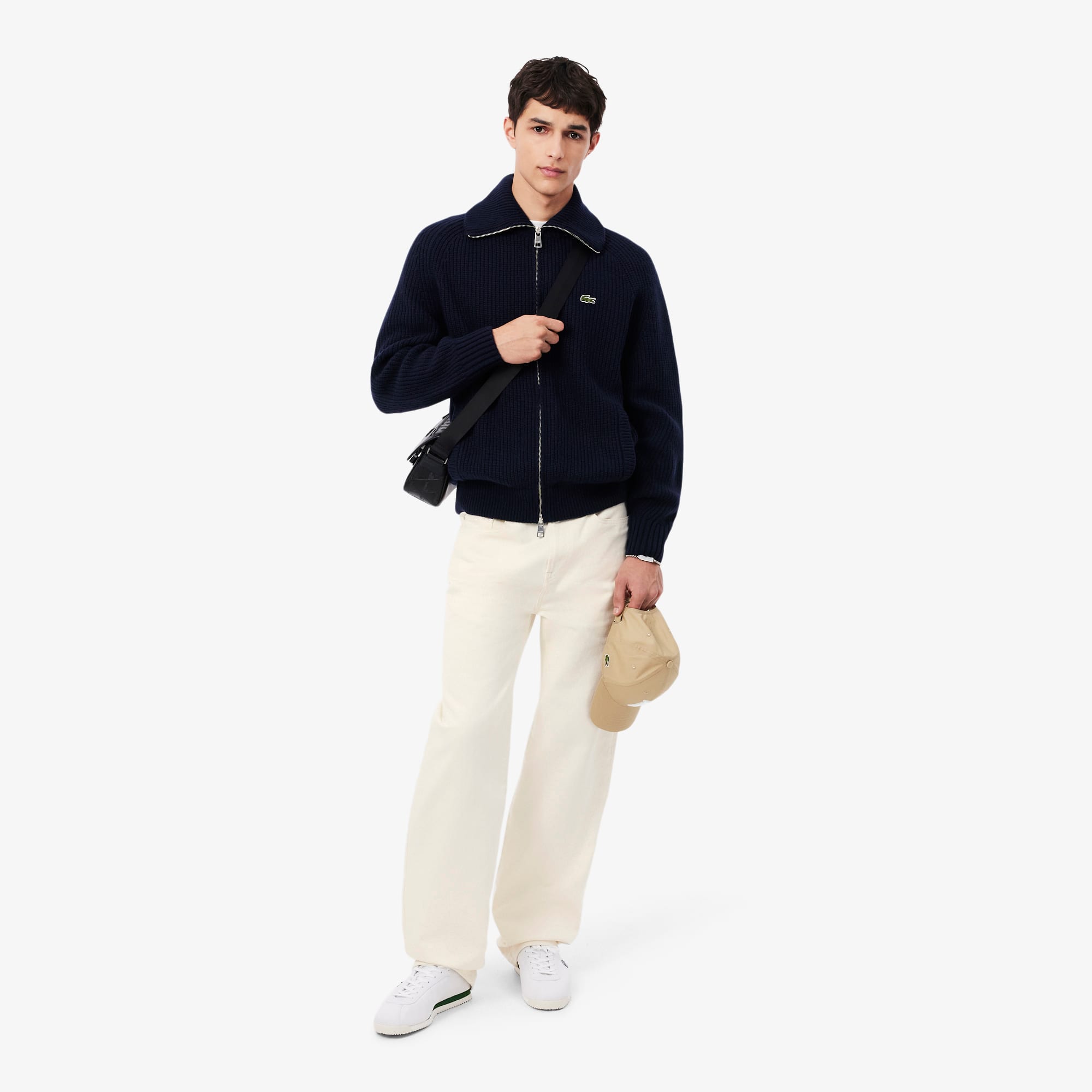 Men's Wool Zip-Up Sweater - Navy Blue