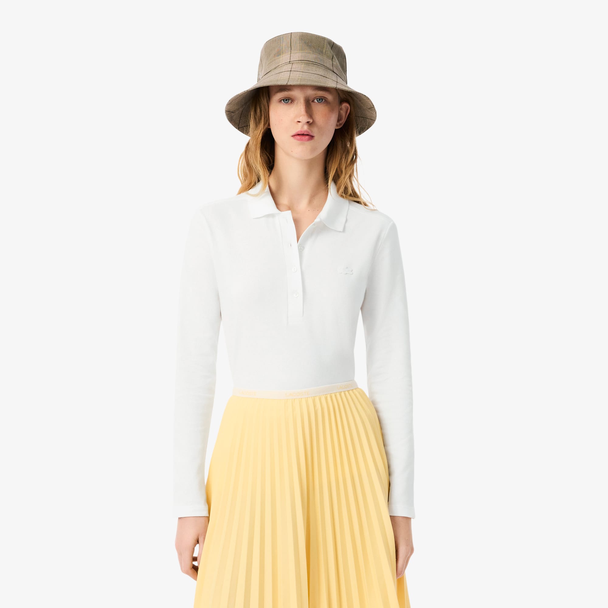 Women's Slim Fit L.12.D Stretch Mini Piqué Polo - White