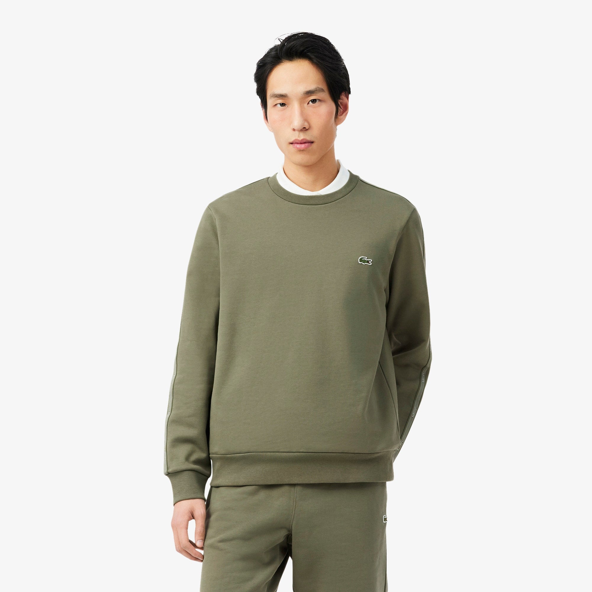 Stripe Band Fleece Sweatshirt - Khaki Green
