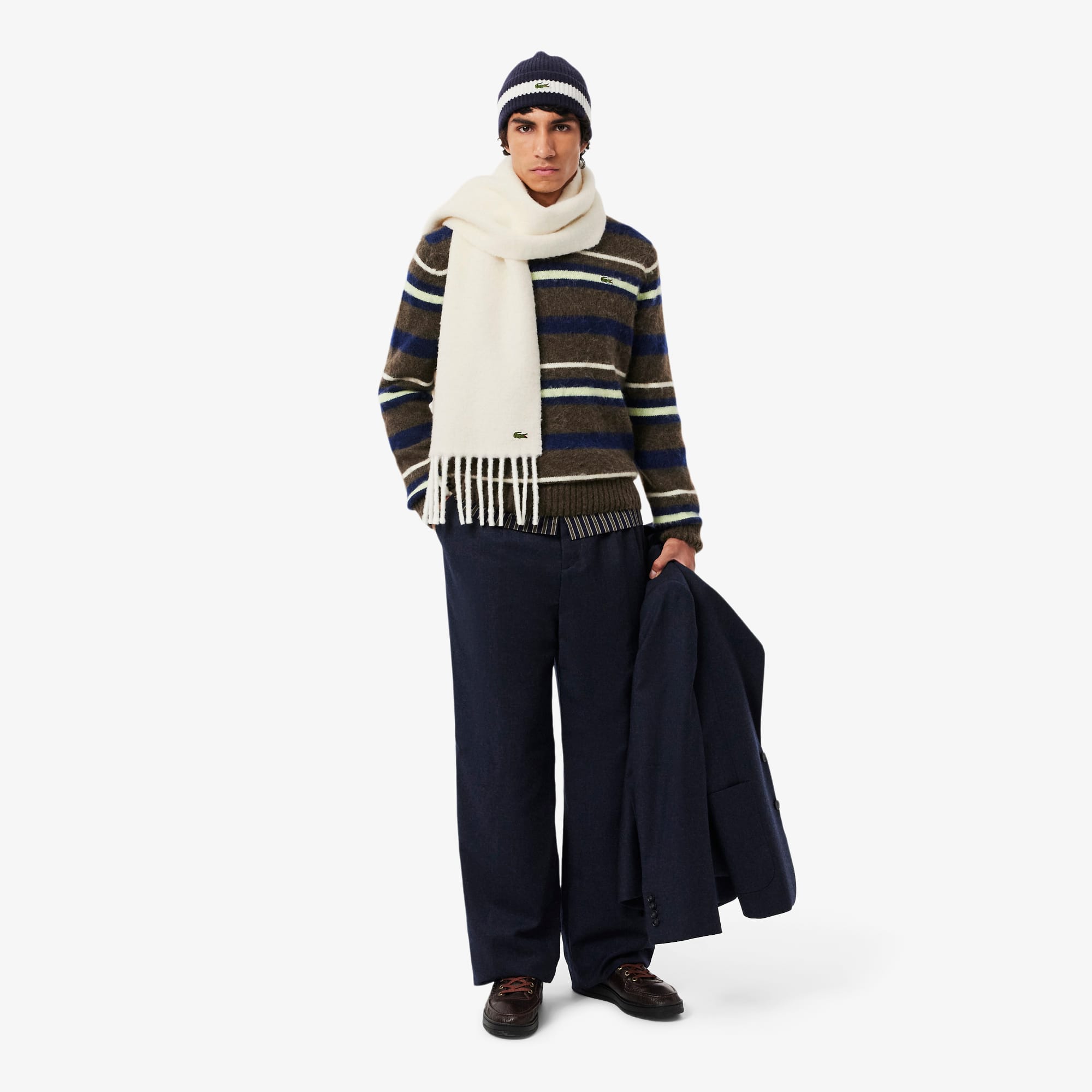 Unisex Fringed Alpaca Wool Scarf - Cream