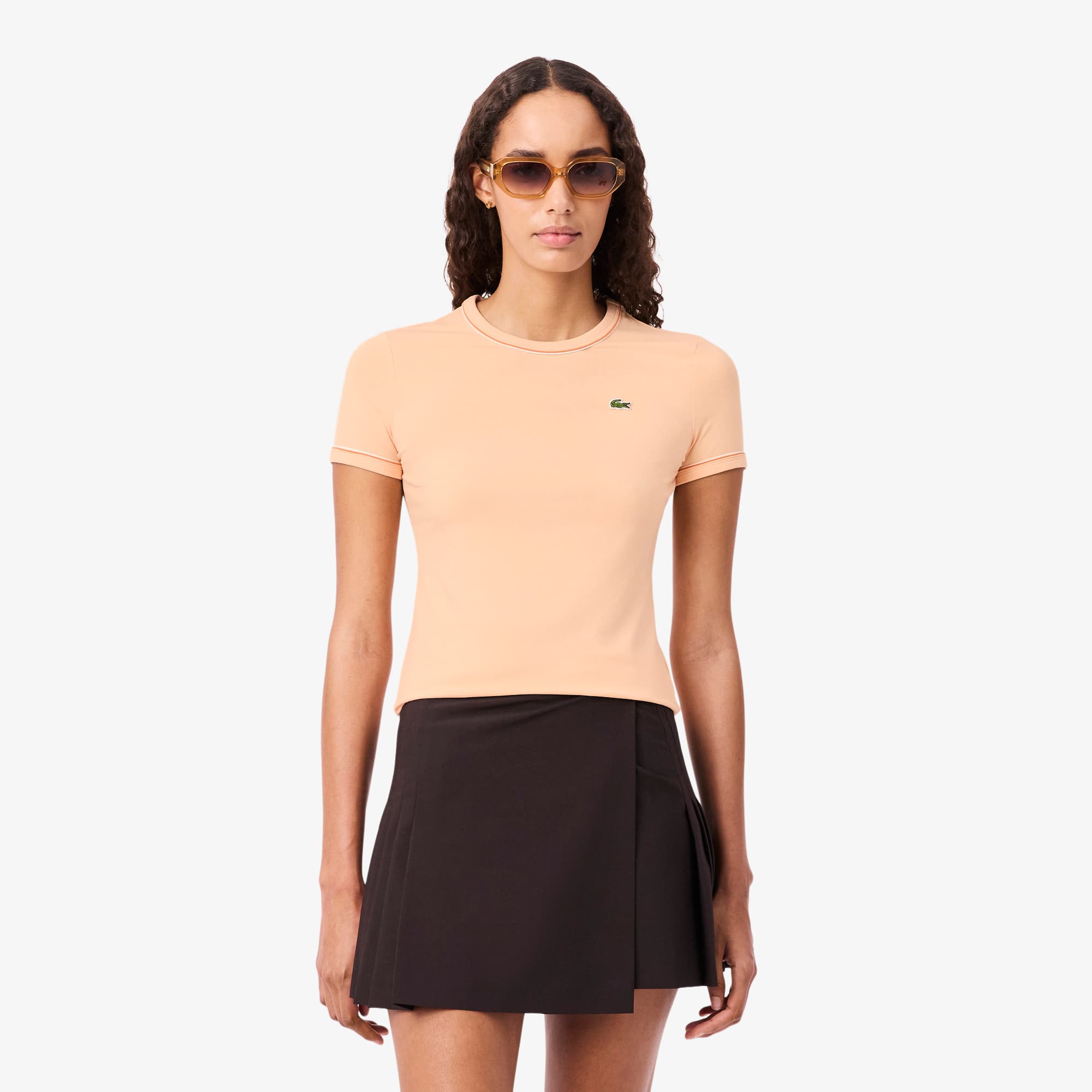 Women's Contrast Trim Jersey T-Shirt - Rose Pale / Blanc / Orange