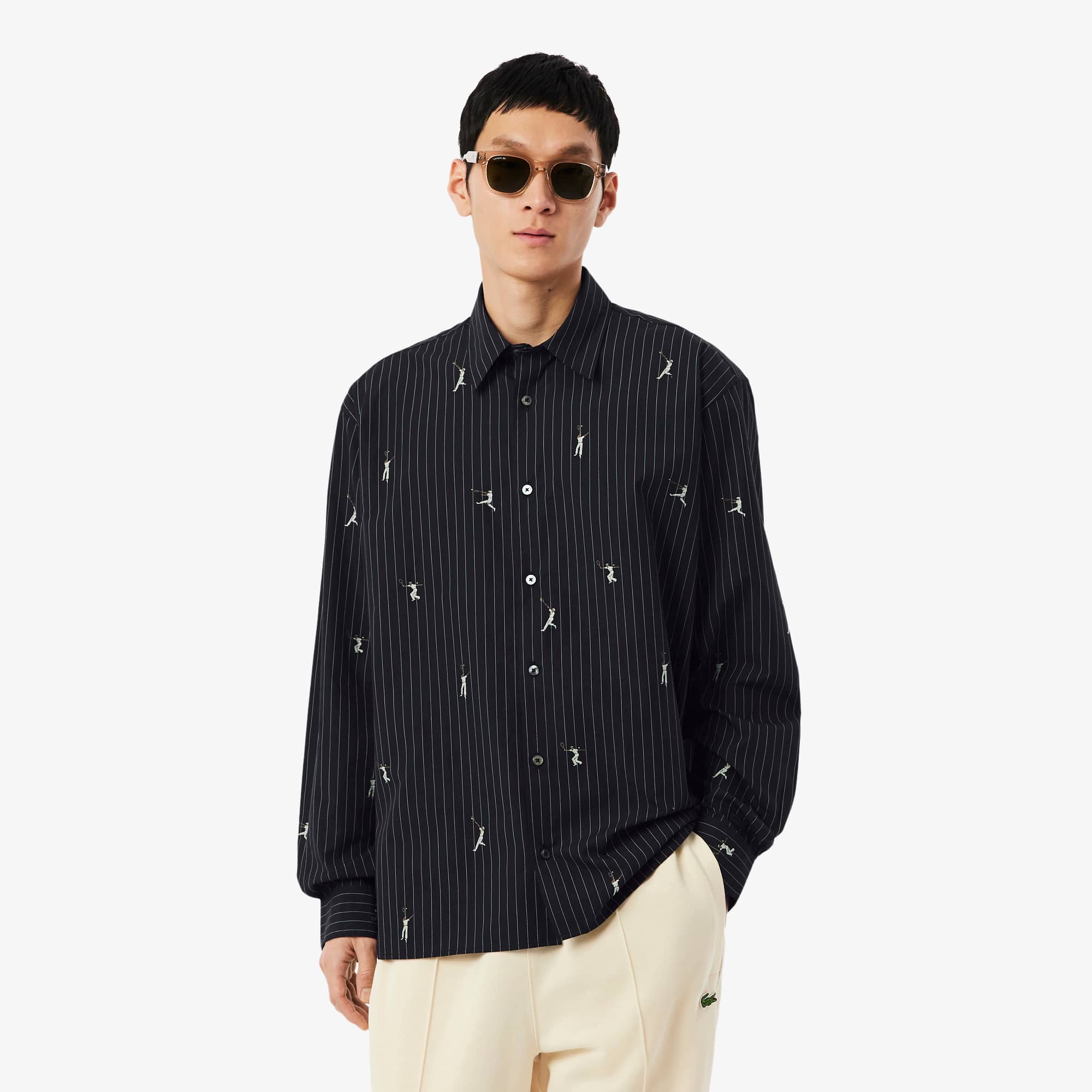 Relaxed Fit Embroidered Cotton Shirt - Black