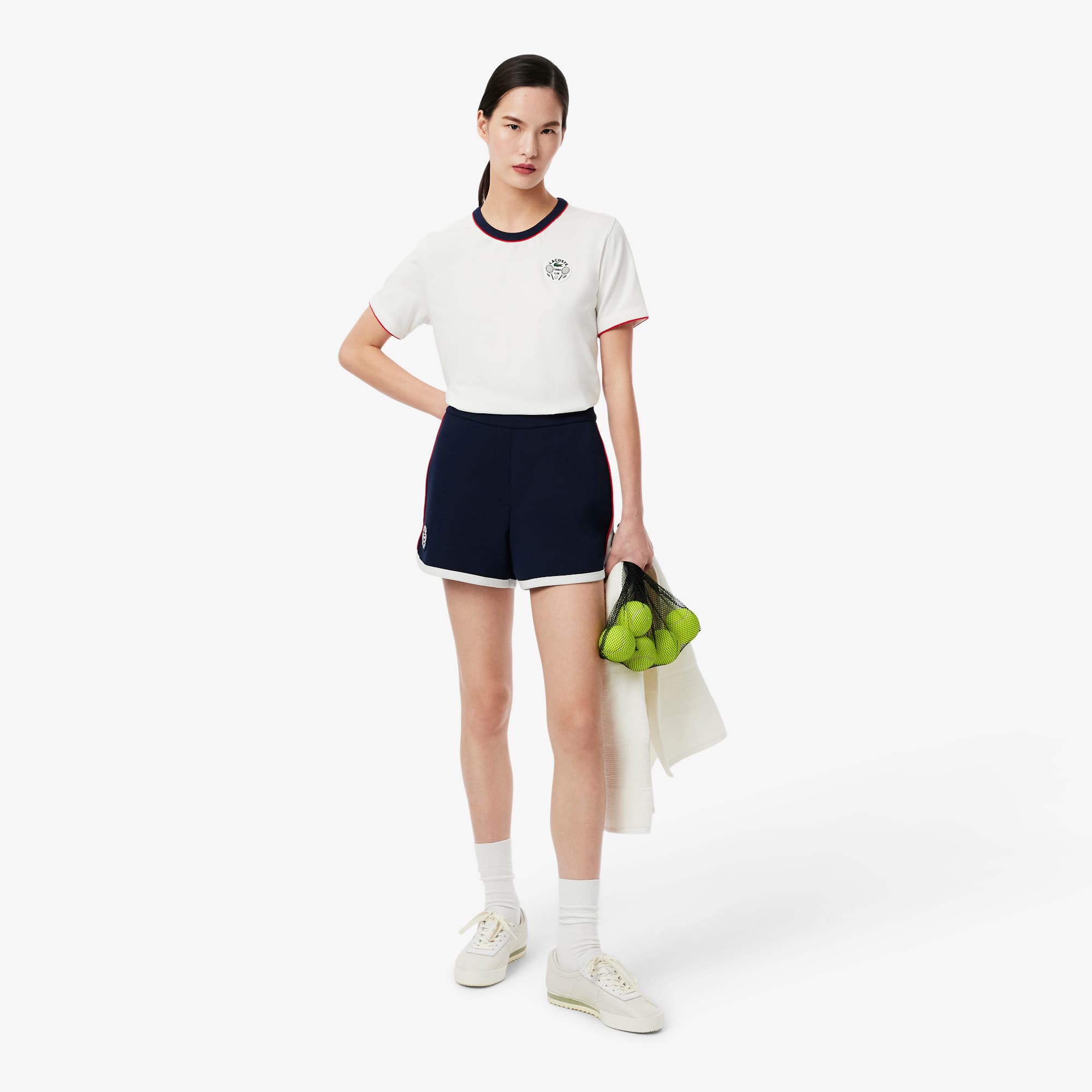 Women's Tennis Heritage Stretch Piqué Shorts - Navy Blue / White