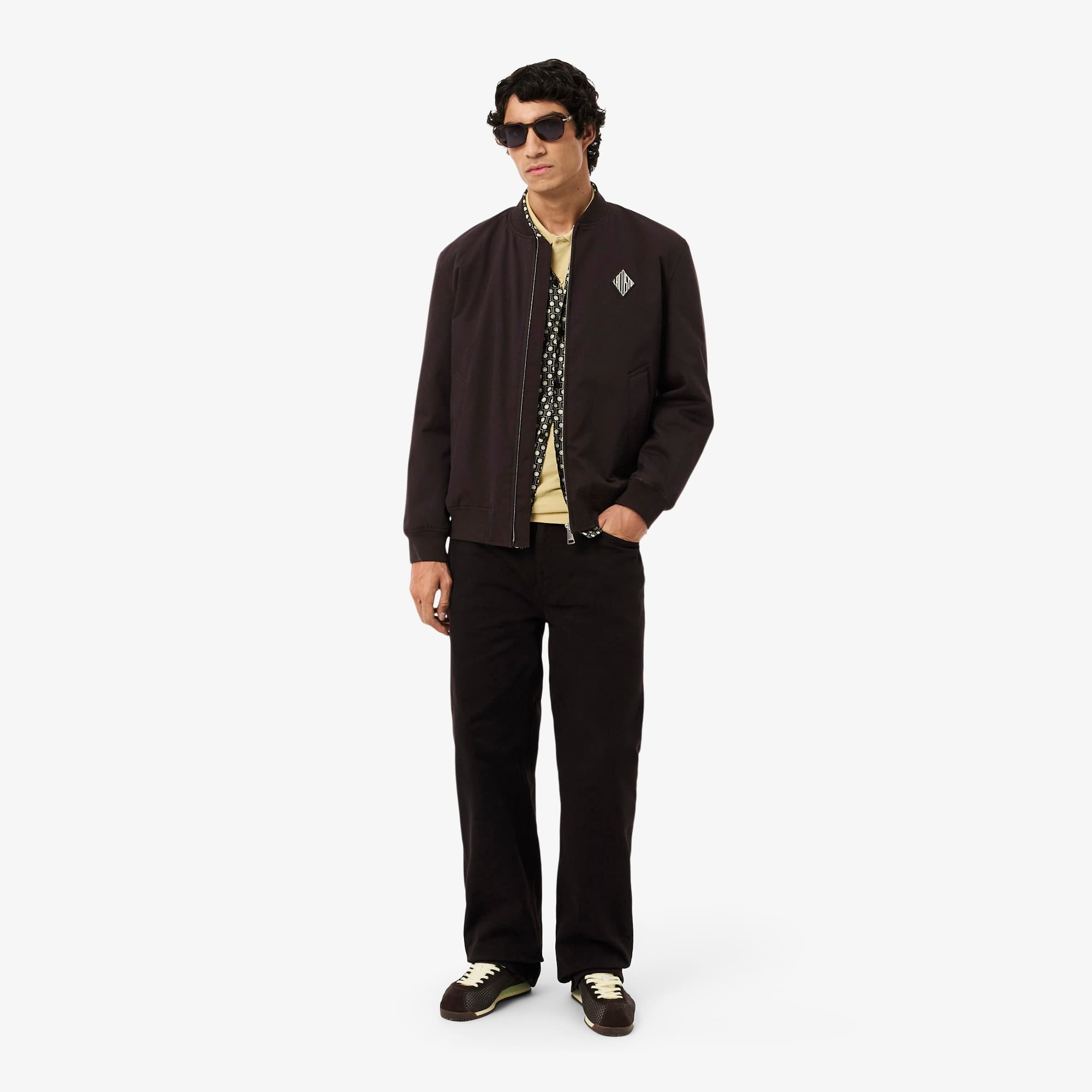 Retro Badge Water-Repellent Bomber Jacket - Brown
