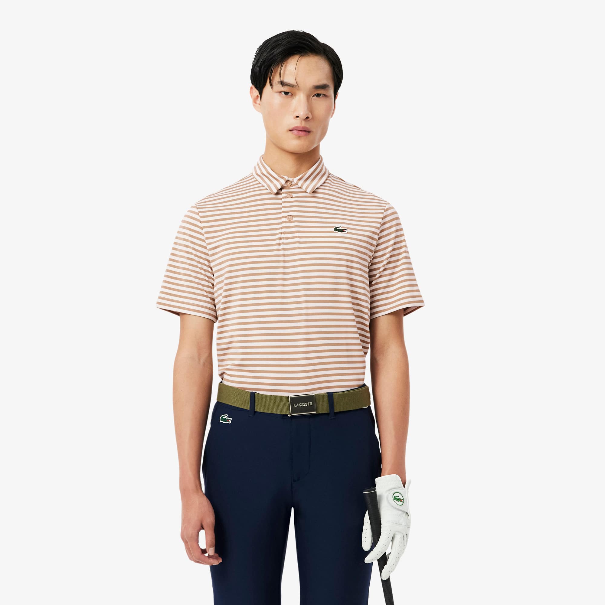 Regular Fit Ultra Dry Striped Golf Polo - Beige / White