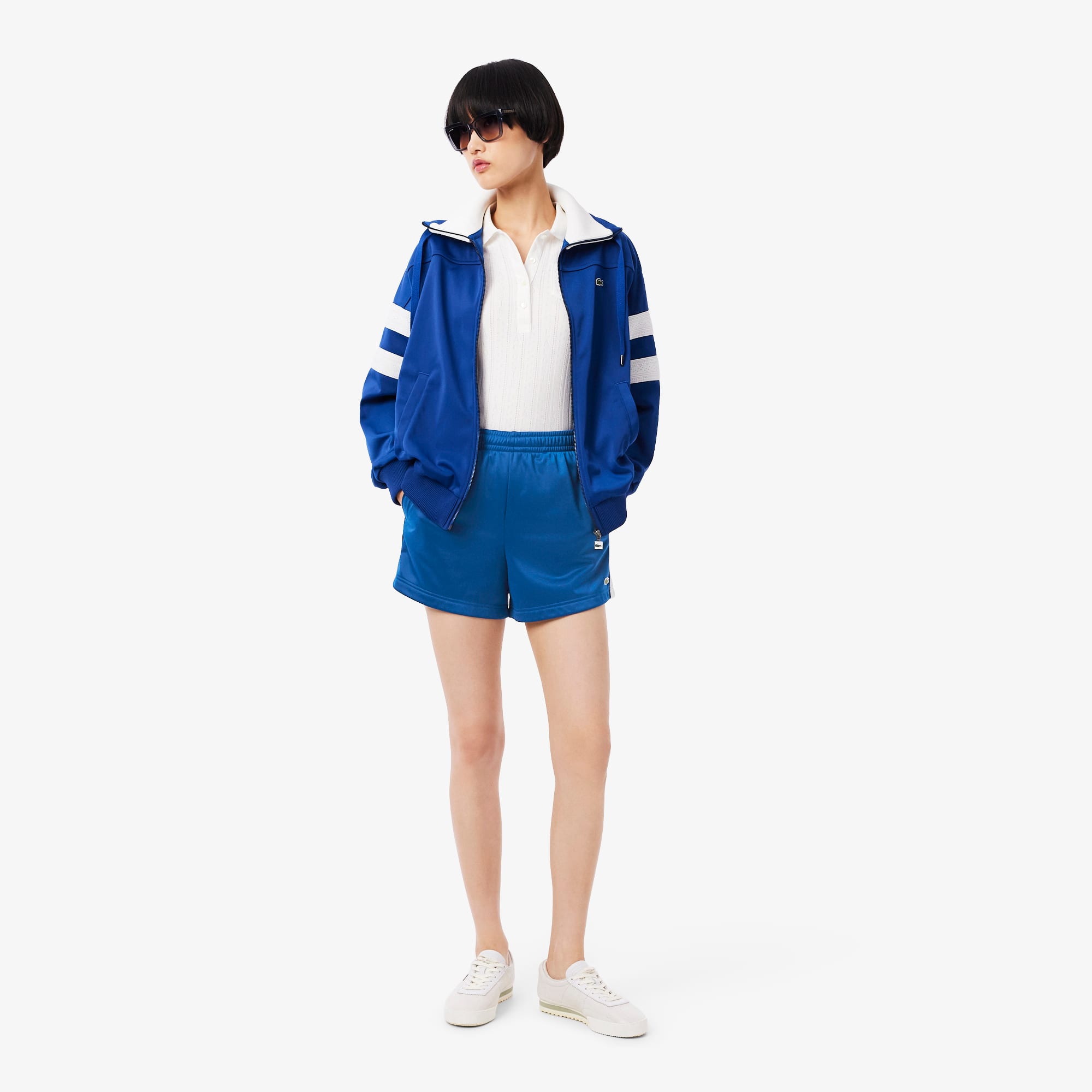 Women's Satin Jersey Pointelle Stripe Shorts - Blue