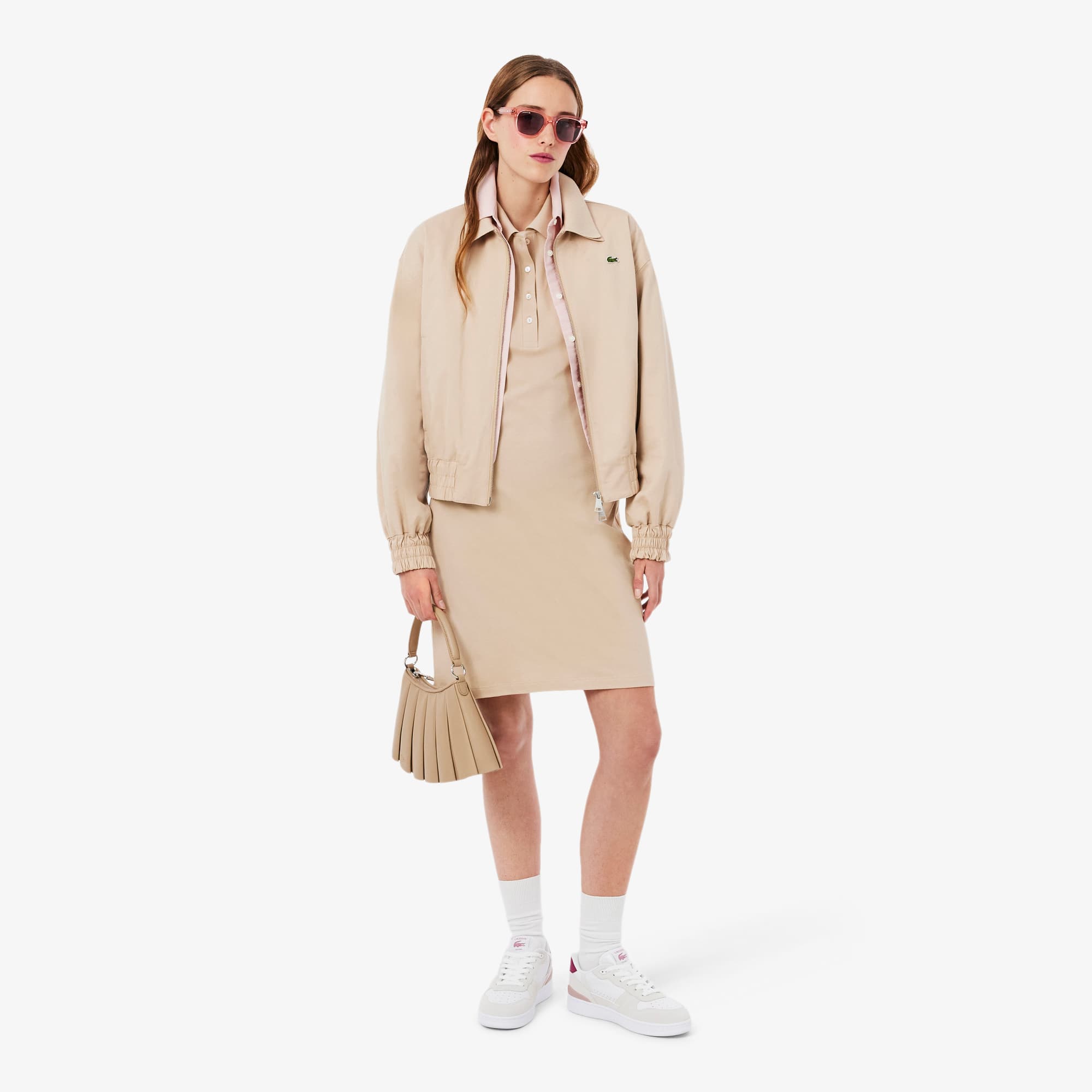 Women's Slim Fit Stretch Mini Piqué Polo Dress - Beige
