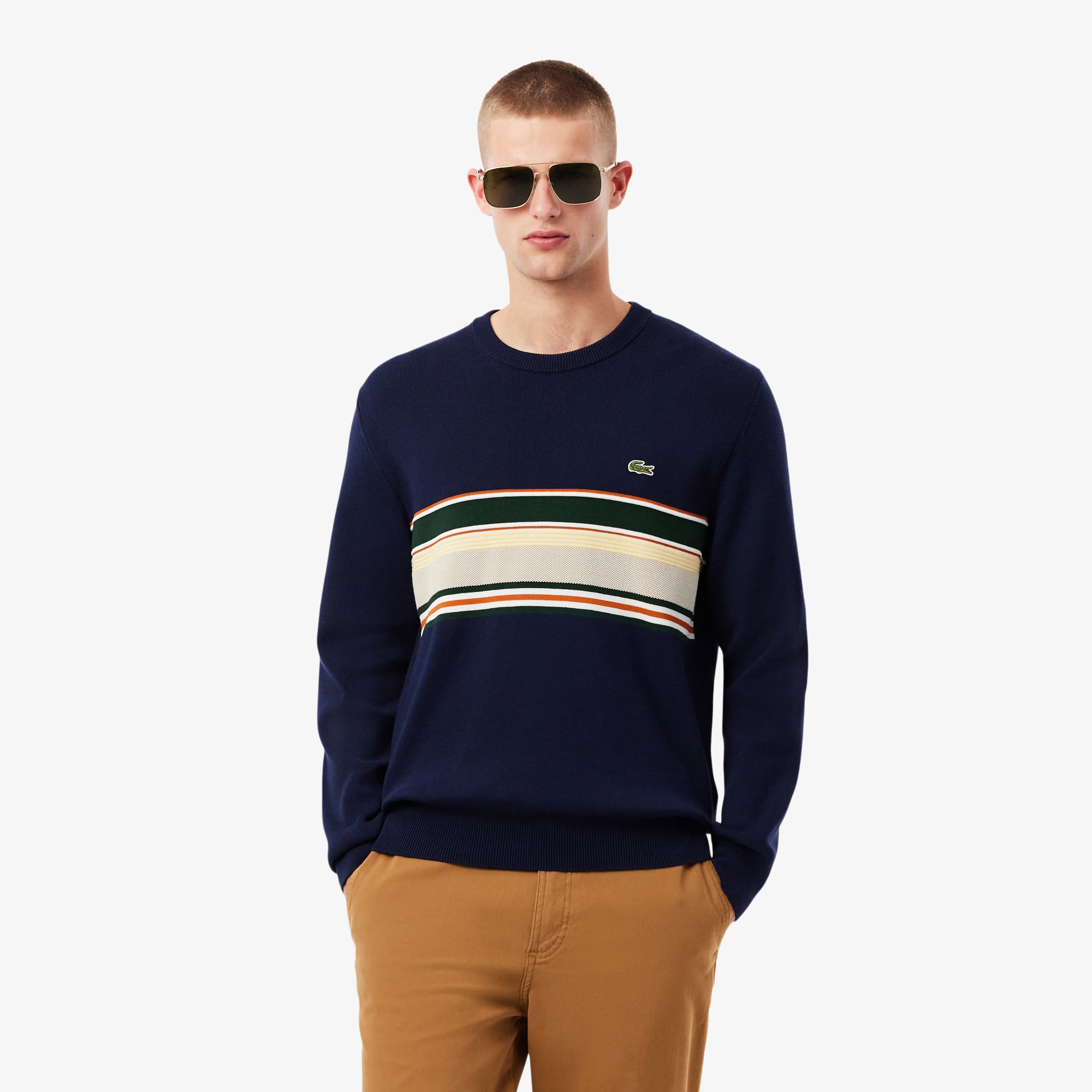 Men's Made In France Striped Sweater - Navy Blue / Green / White / Yellow