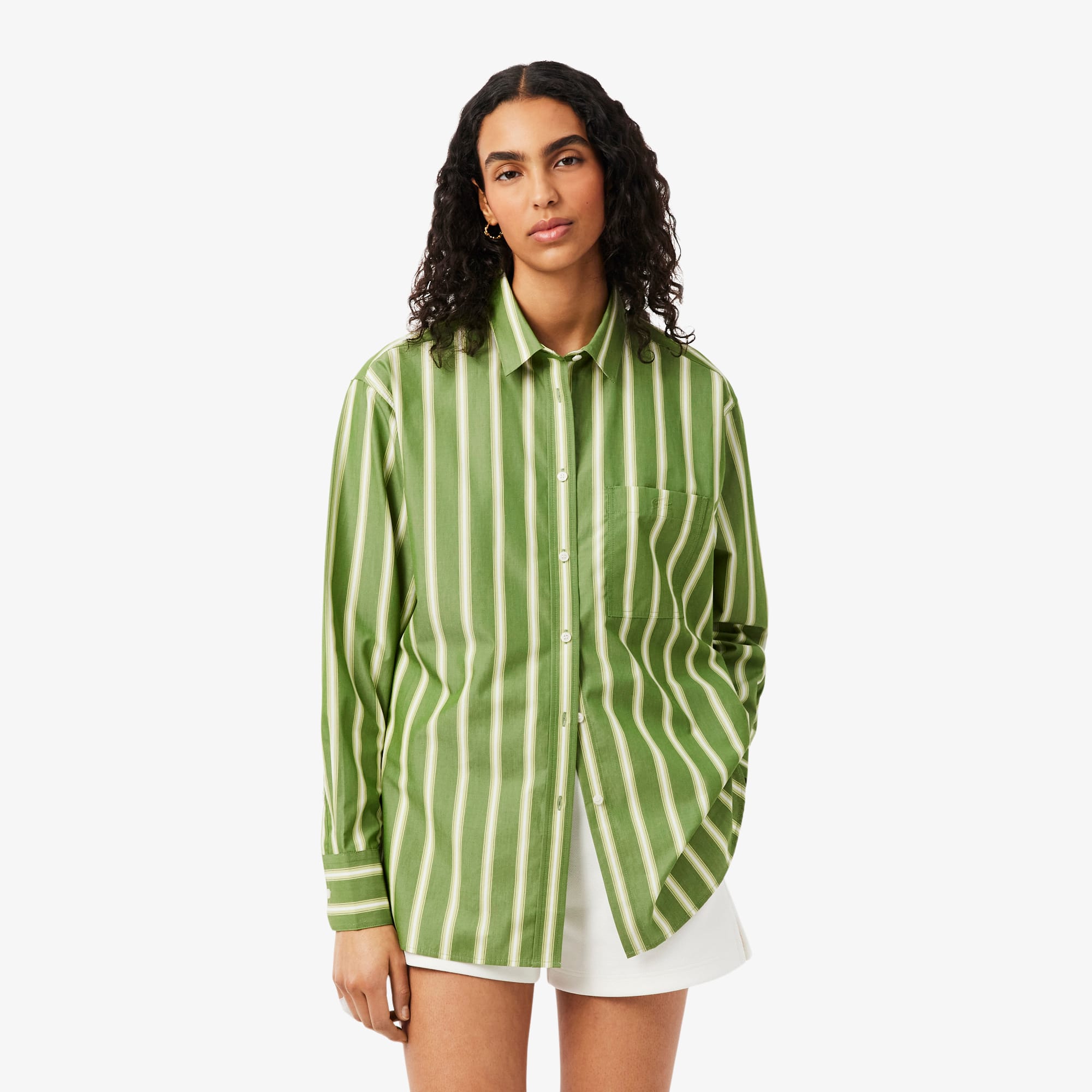 Oversized Cotton Poplin Shirt - Vert / Blanc / Noir