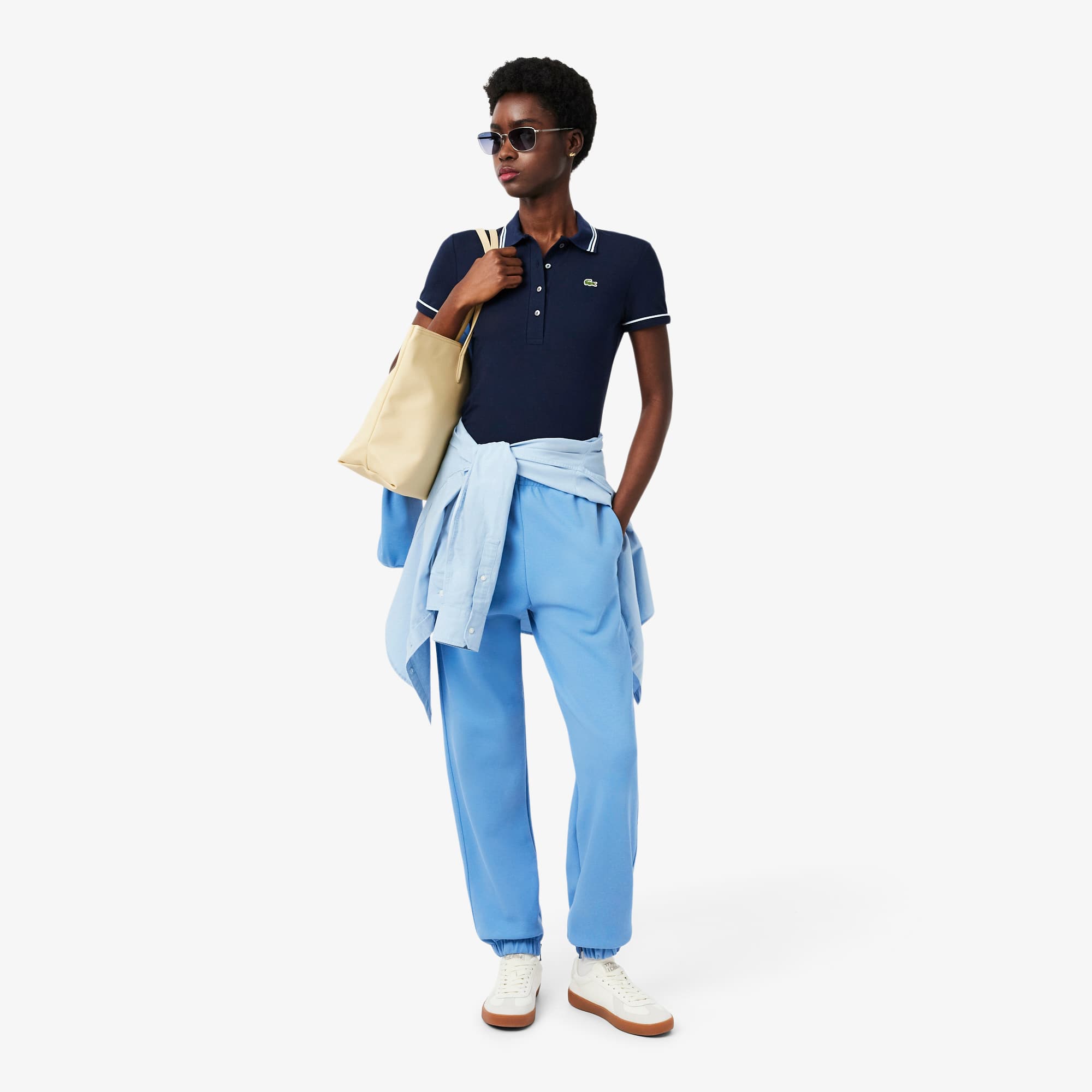 Women's L.12.D Slim Fit Trim Detail Polo - Bleu Marine / Bleu Clair / Blanc