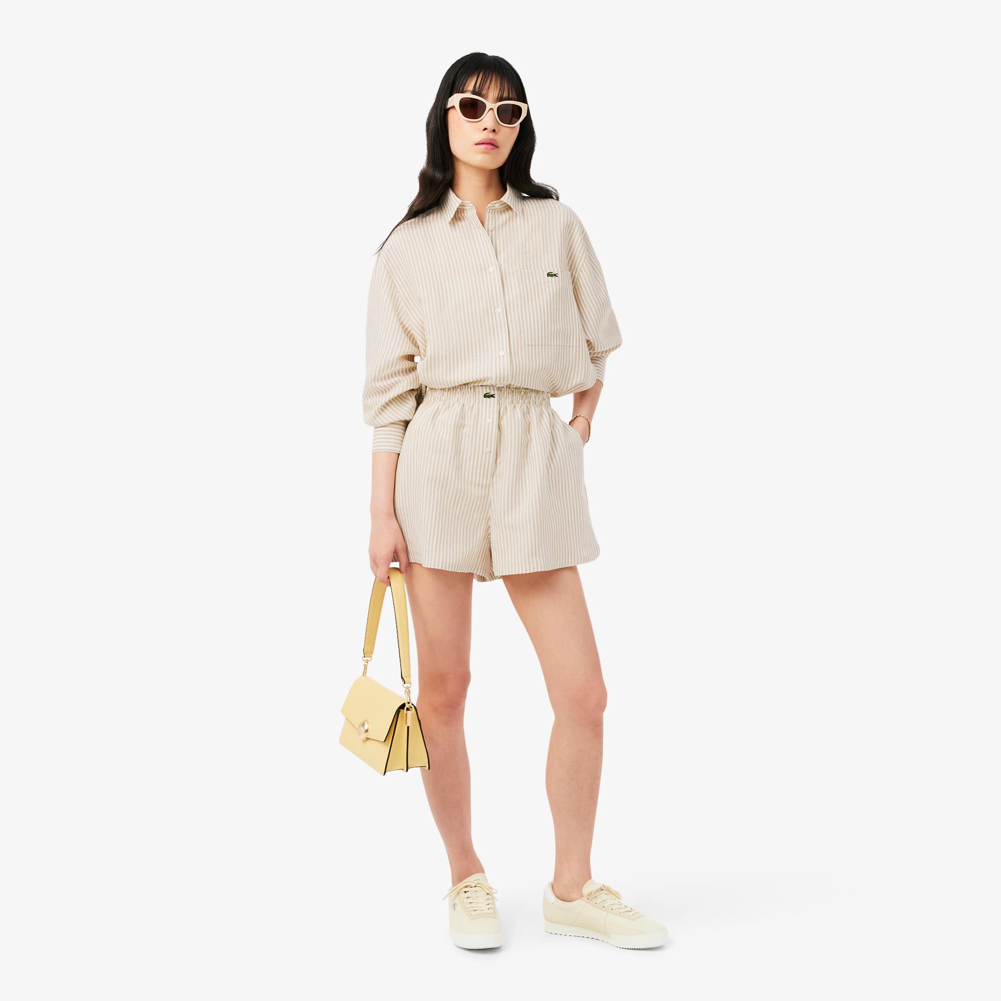 Oversized Linen Blend Shorts - Beige / Blanc