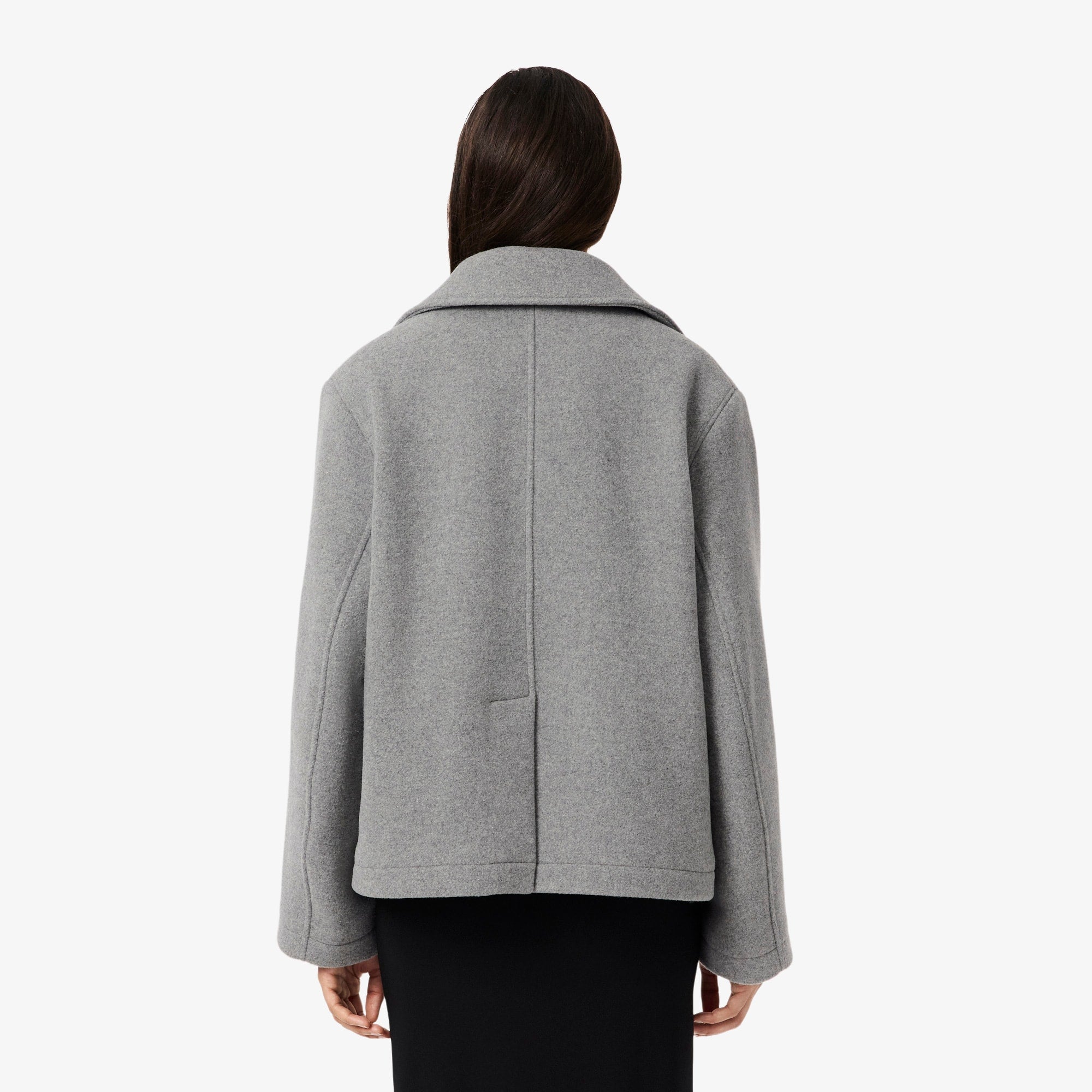 Women's Short Oversized Wool Blend Pea Coat - Grey pitch