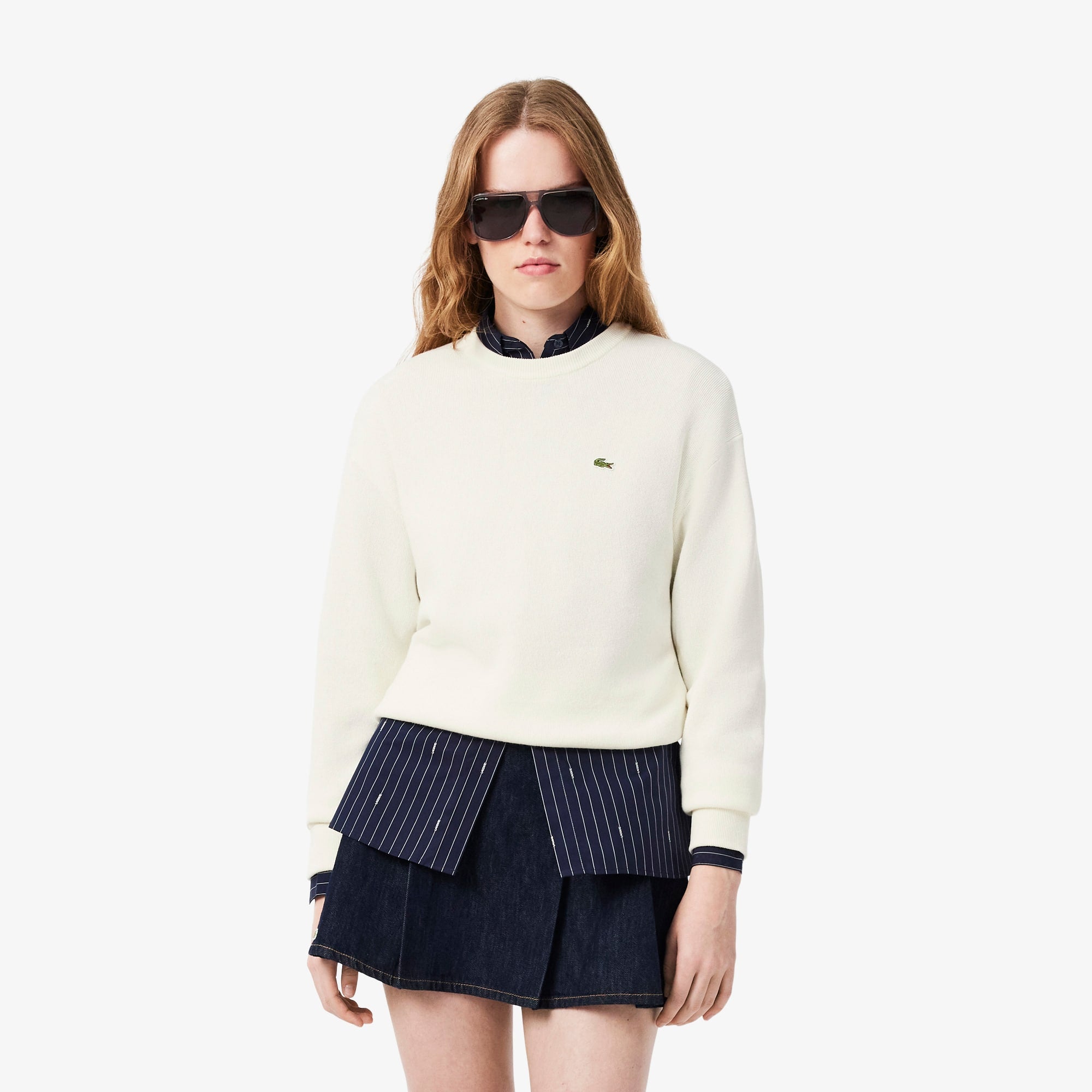 Women's Relaxed Fit Cotton Crew Neck Sweater - White