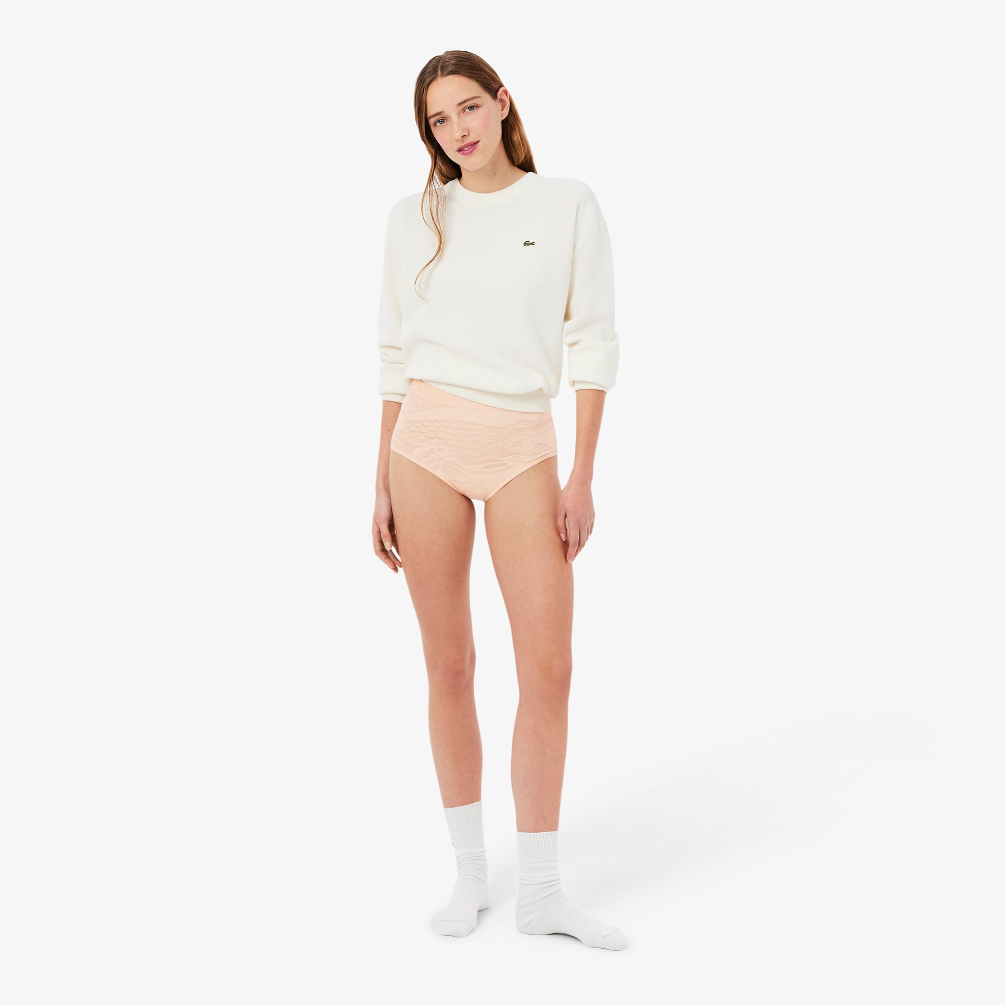 High Waist Mesh Briefs - Beige