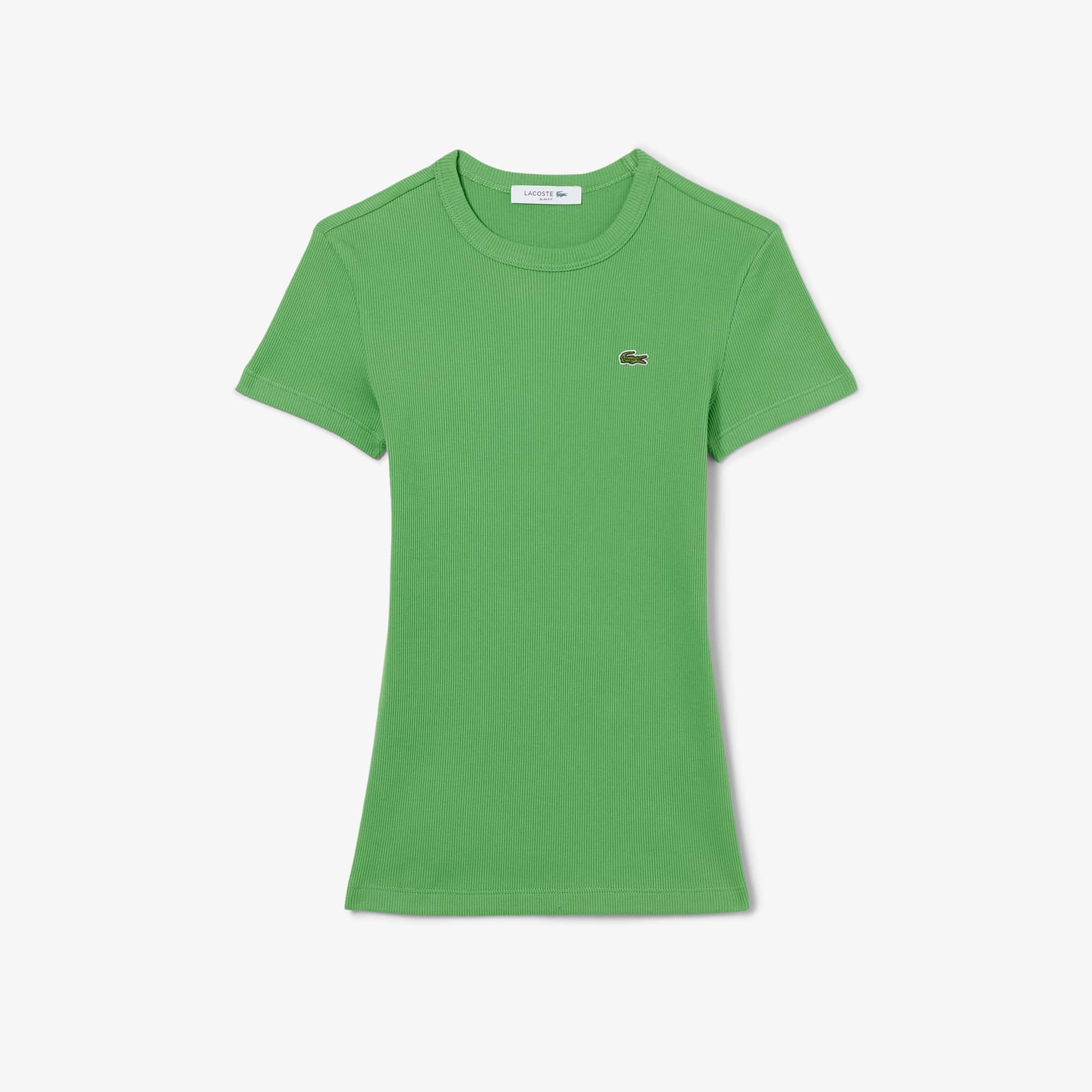 Women's Slim Fit Ribbed Cotton T-Shirt - Vert
