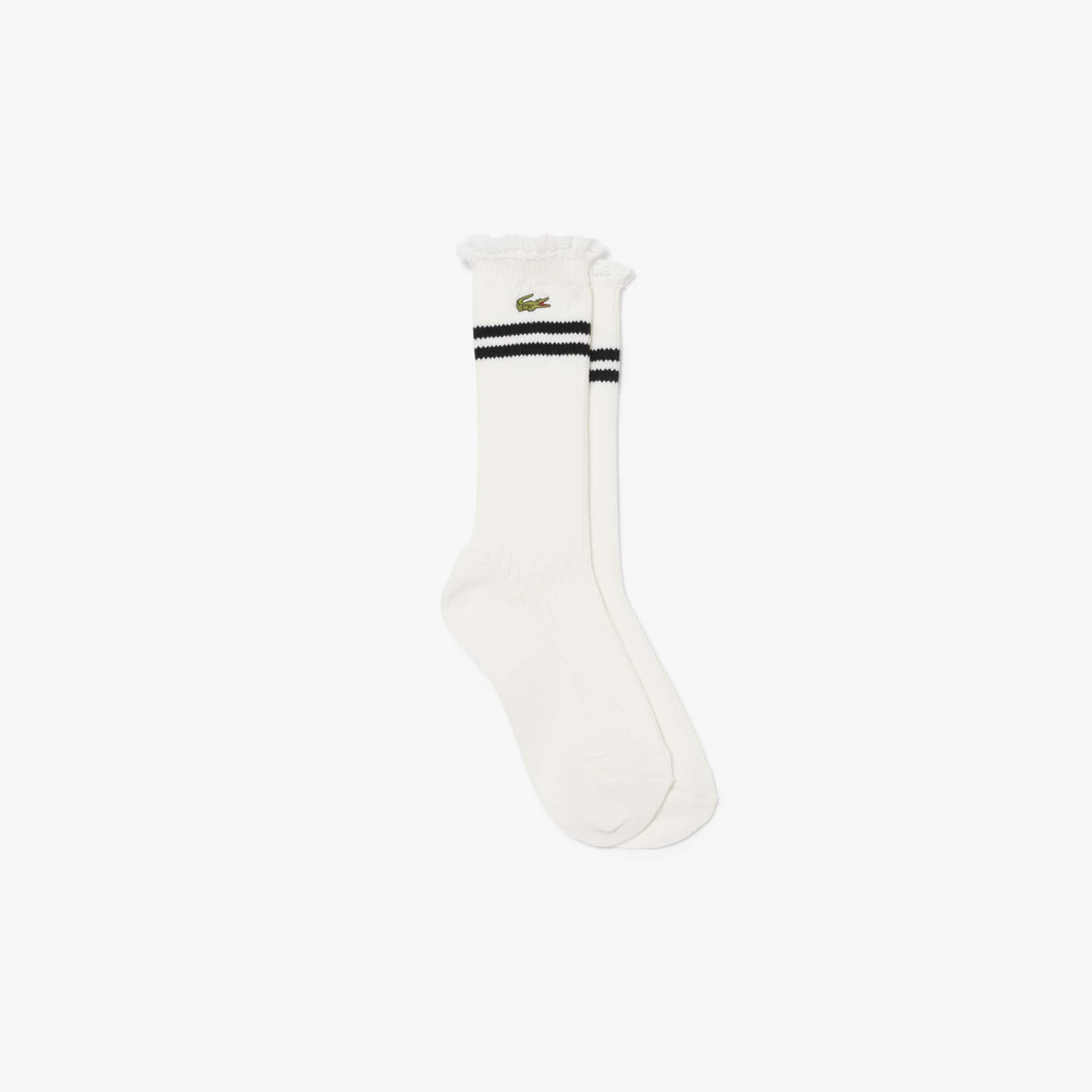 Women's Lace Edge Ribbed Socks - White