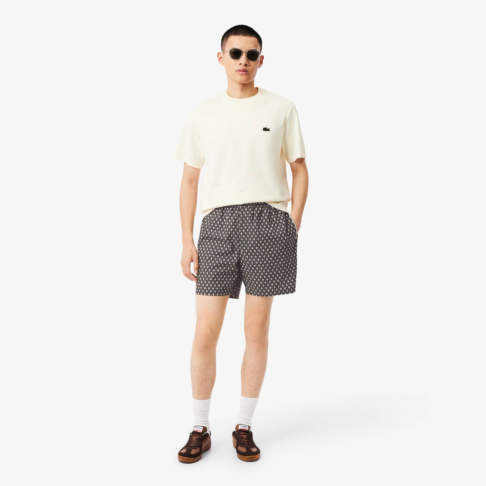 Relaxed Fit Printed Cotton Blend Shorts - Marron / Beige