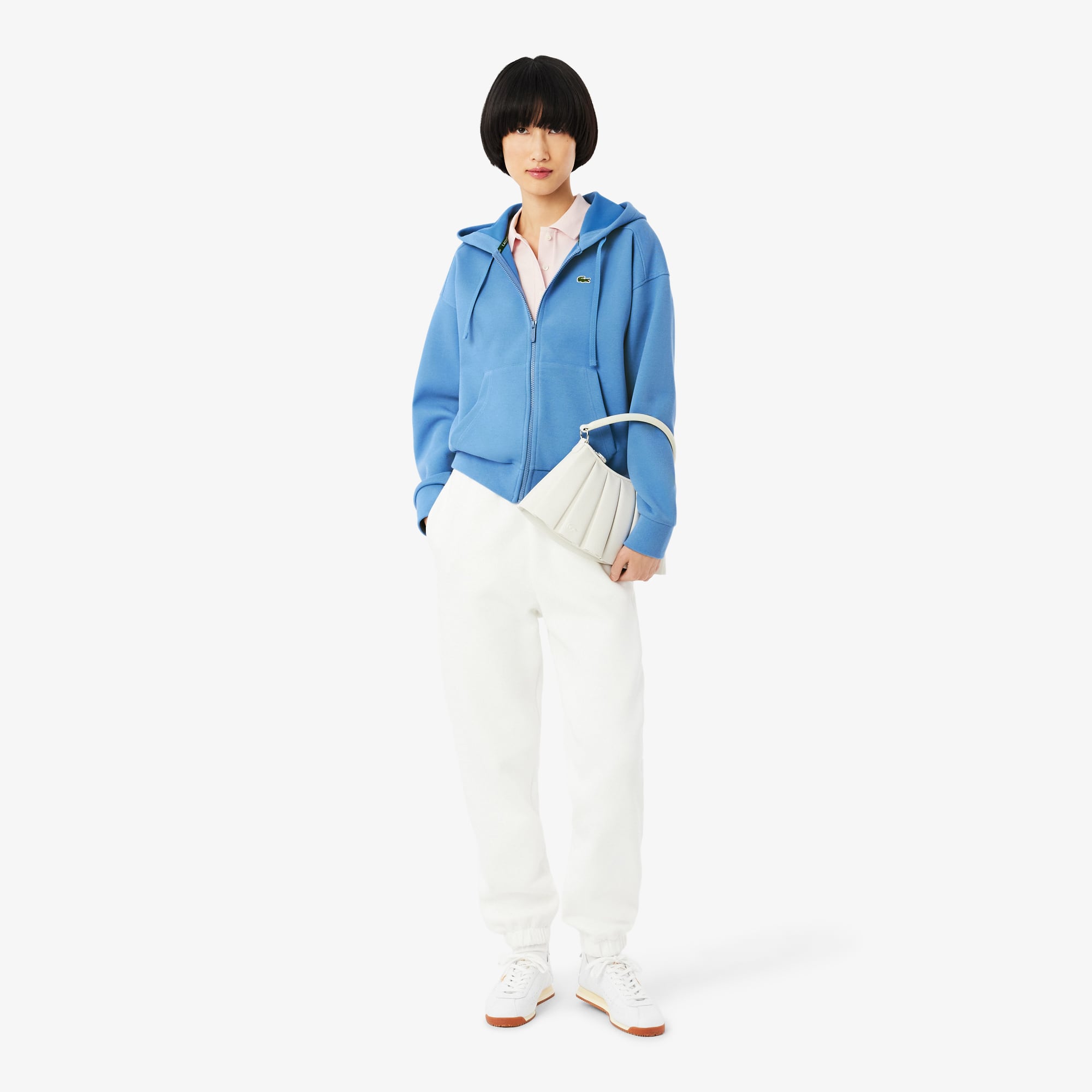 Women's Zip-Up Piqué Hoodie - Blue