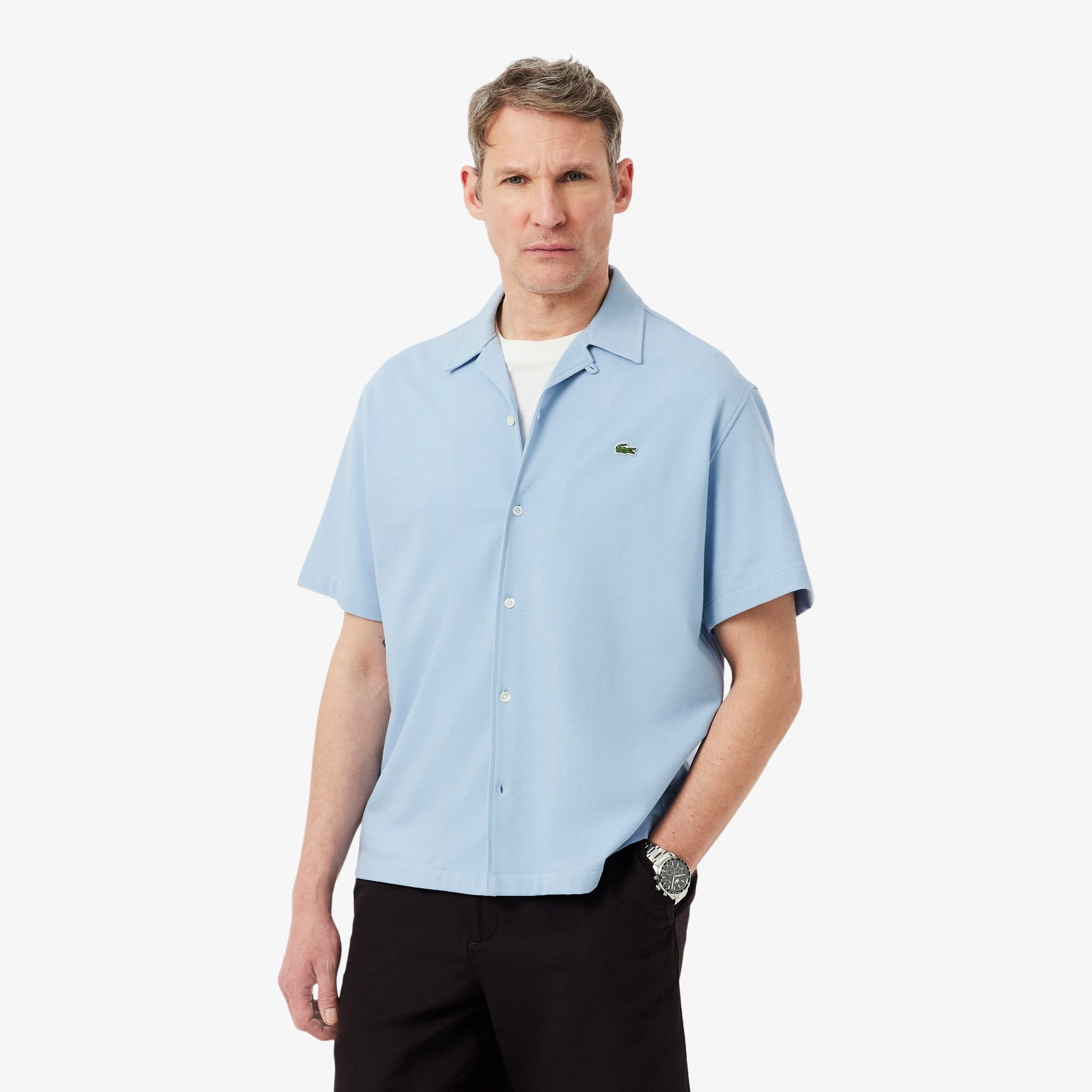 Relaxed Fit Short Sleeved Piqué Shirt - Light Blue