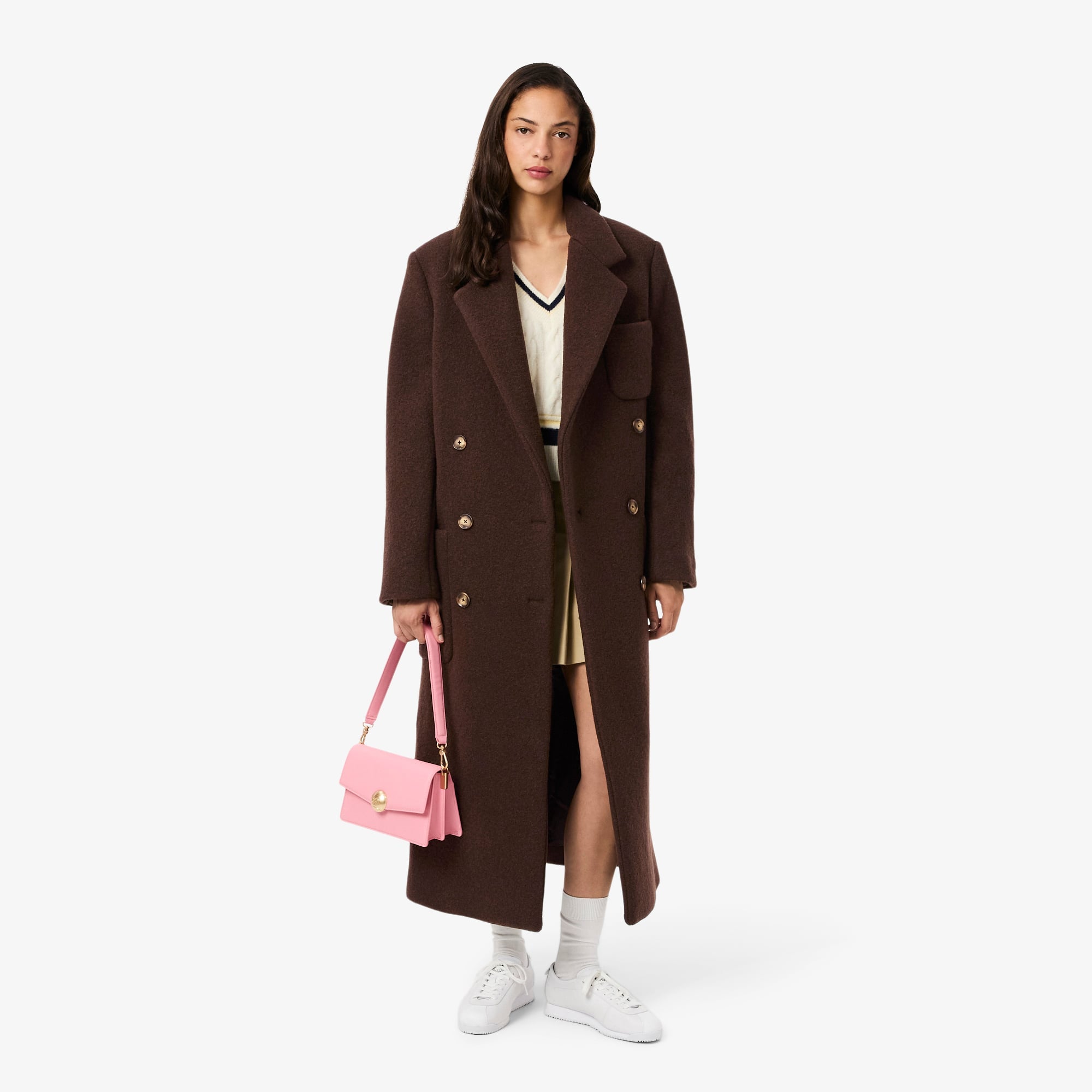 Women's Double-Breasted Wool Coat - Brown