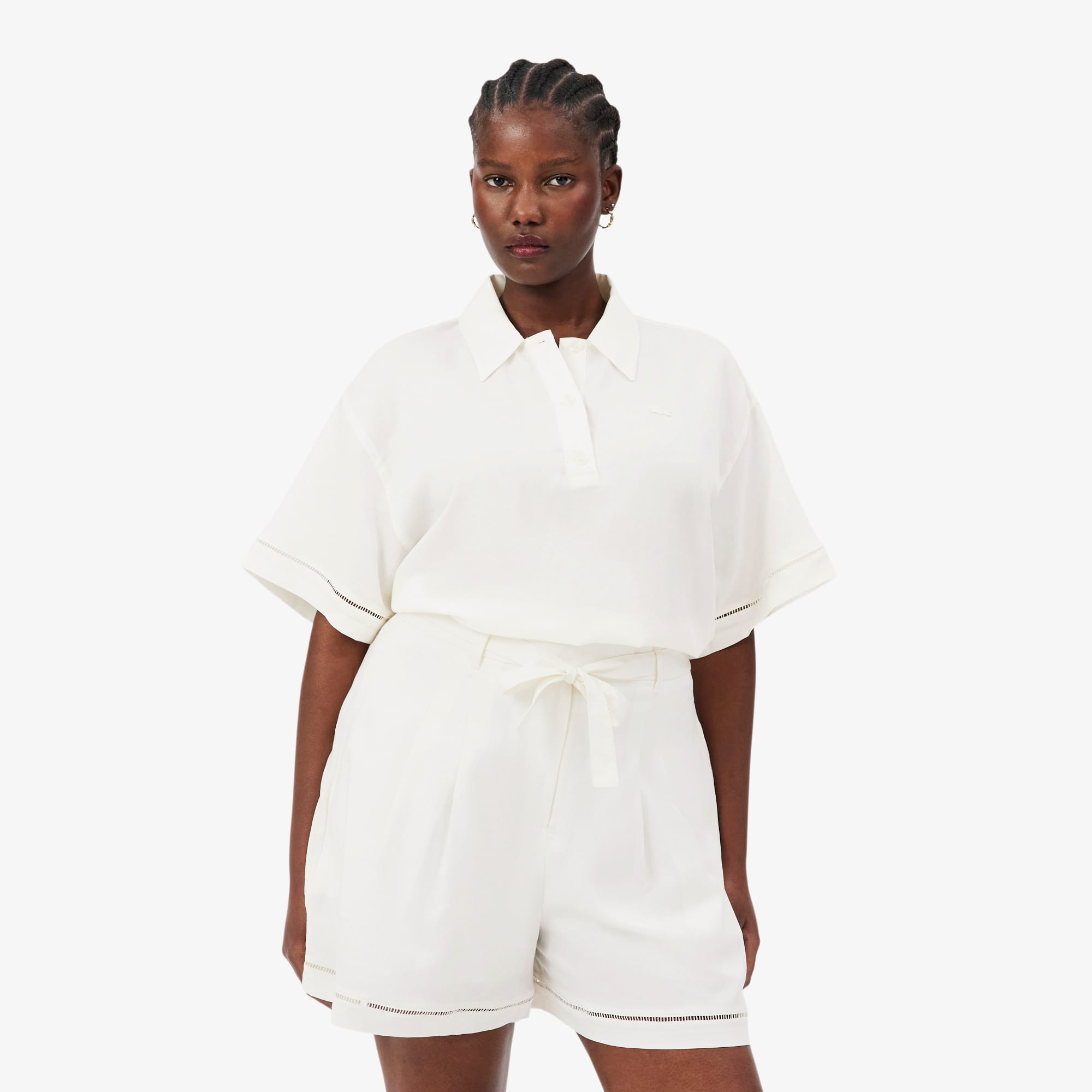 Oversized Fluid Twill Polo - White