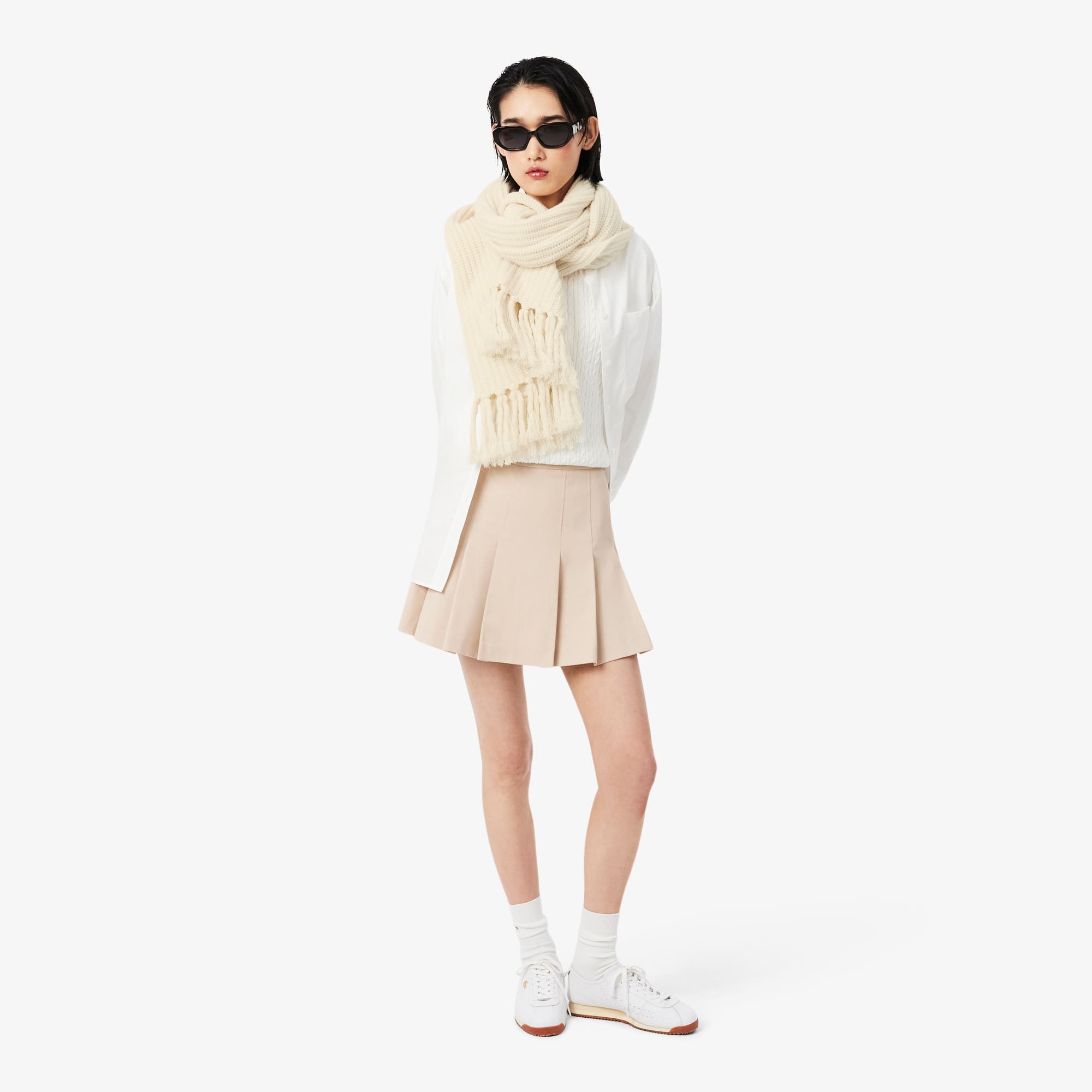 Women's Fringed Wool Scarf - Cream
