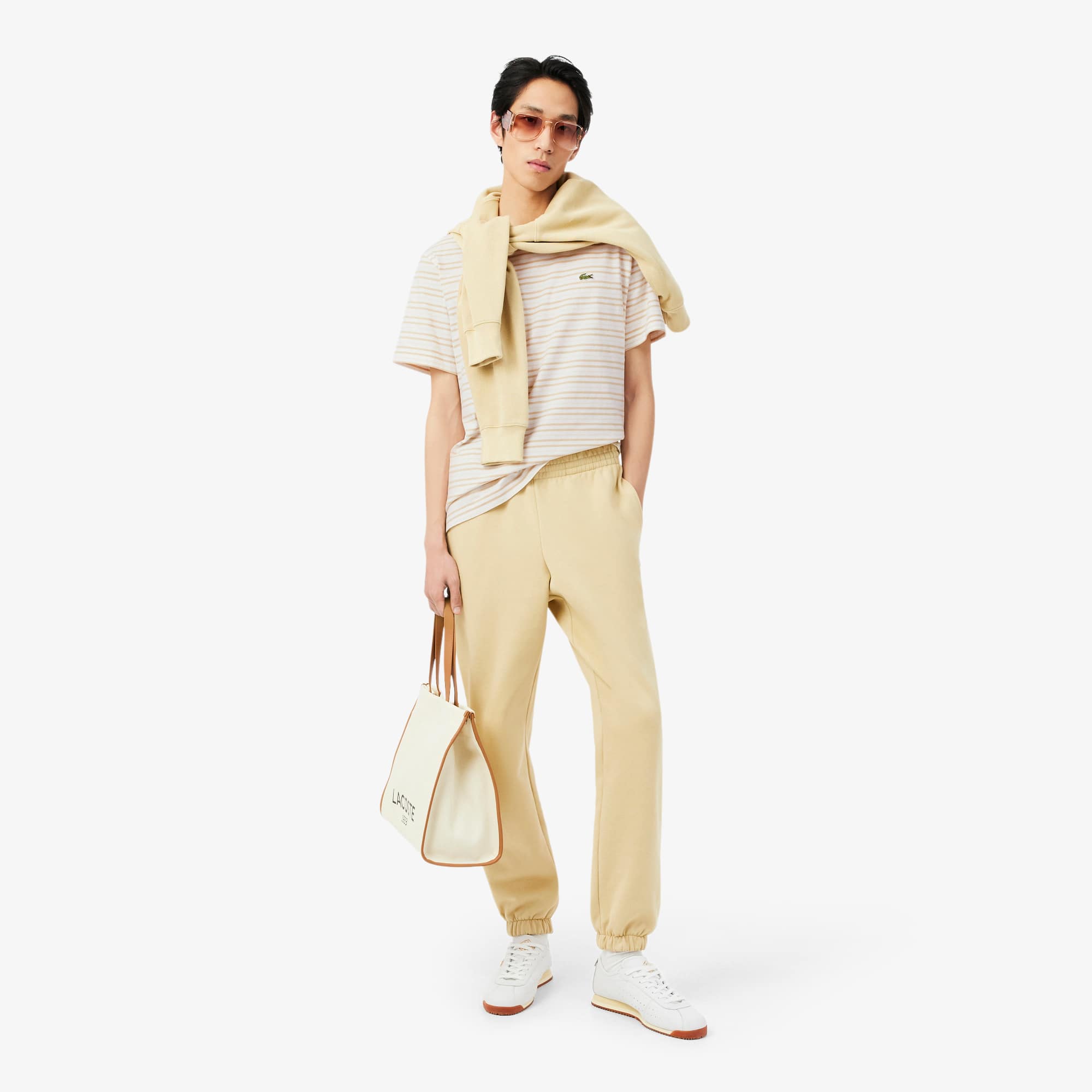Striped Cotton T-Shirt - Beige / Blanc