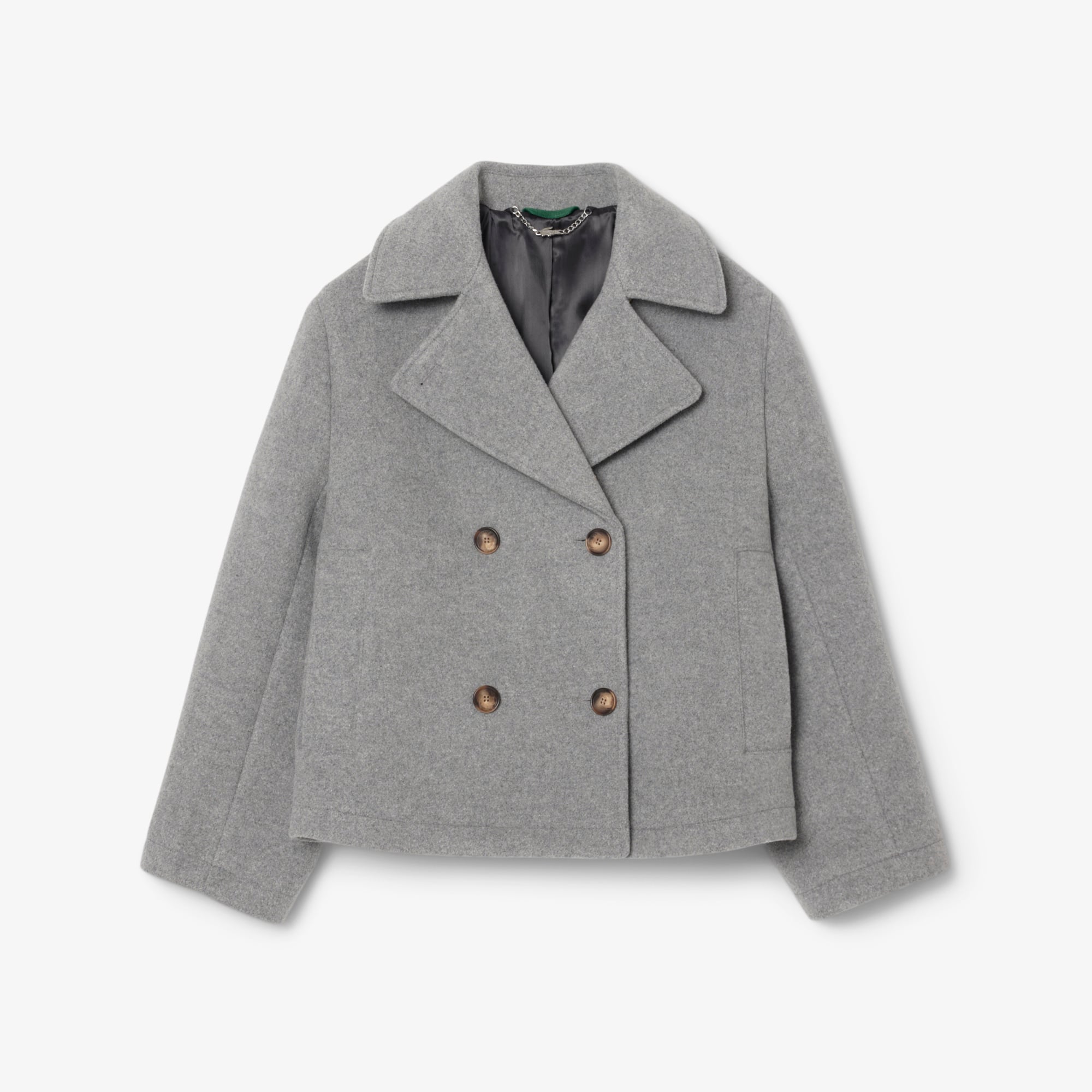 Women's Short Oversized Wool Blend Pea Coat - Grey pitch
