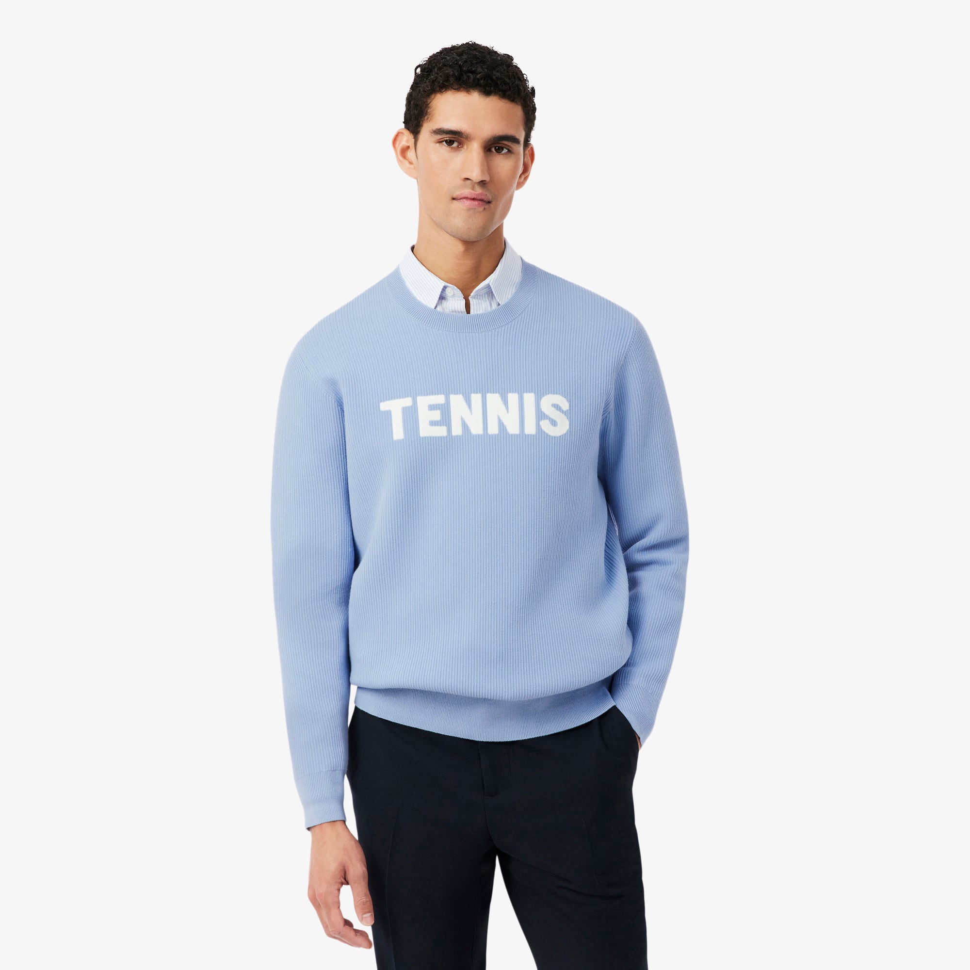 Tennis Crew Neck Sweater - Light Blue / White