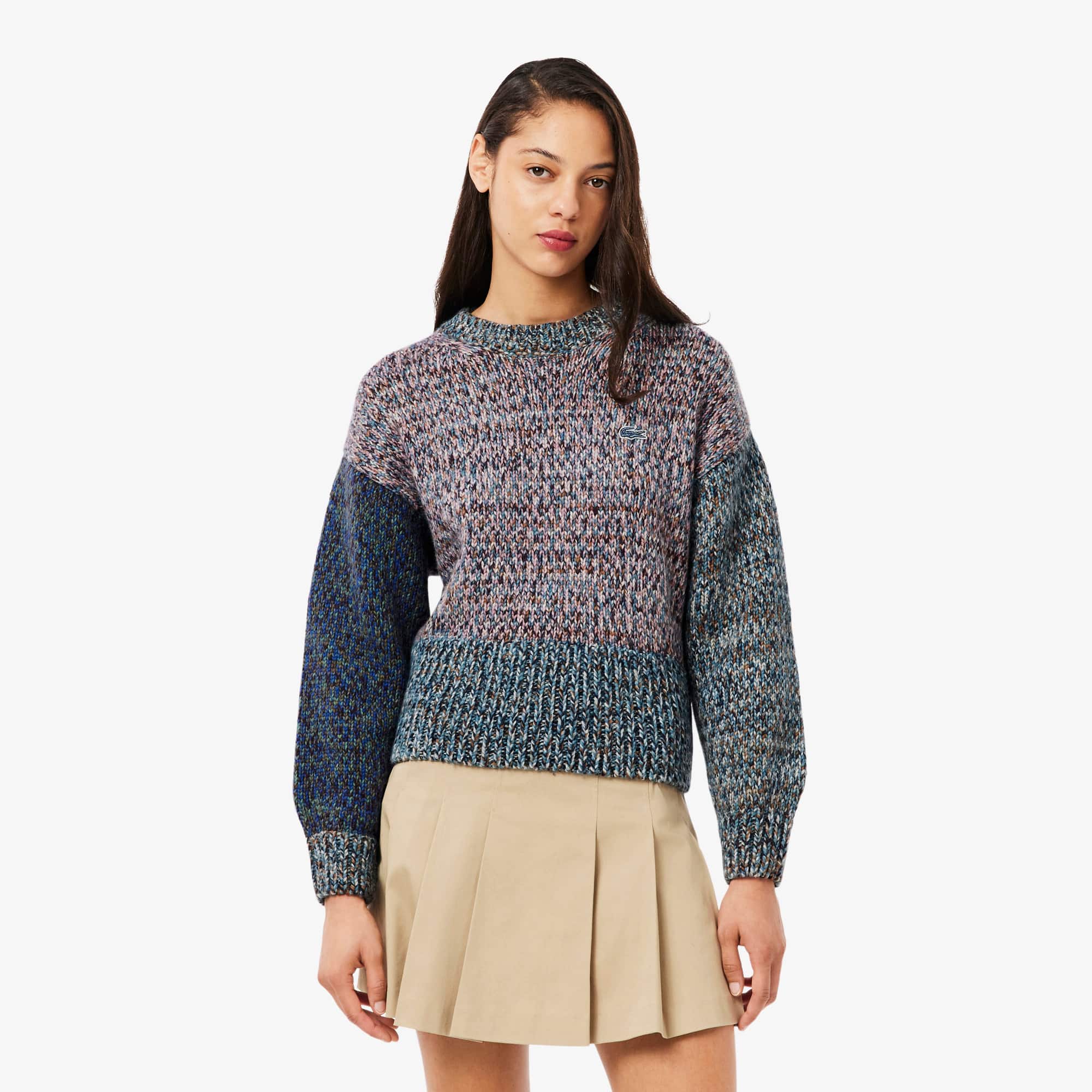 Women's High-Neck Wool Blend Cable Knit Sweater - White