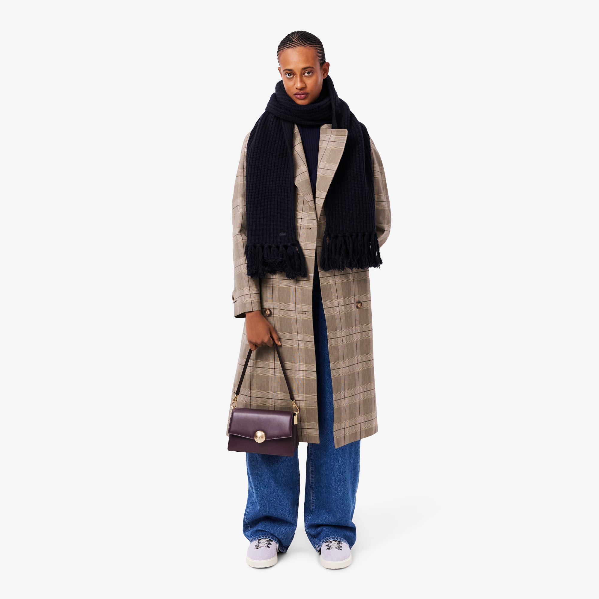 Women's Fringed Wool Scarf - Navy Blue