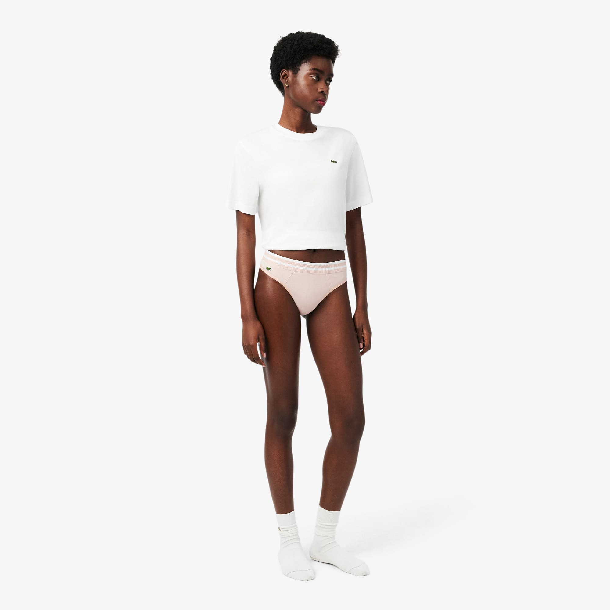 Cotton Stripe Waist String Briefs - Rose