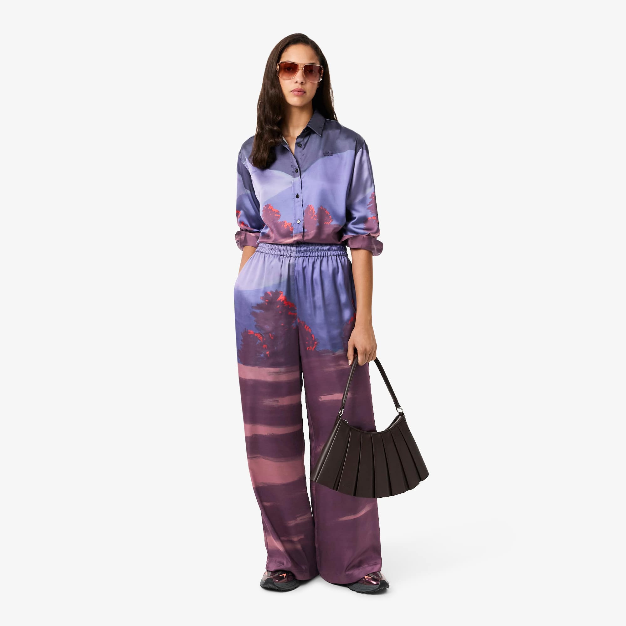 Women's Oversized Landscape Print Pants - Blue / Brown / Purple / Light Pink