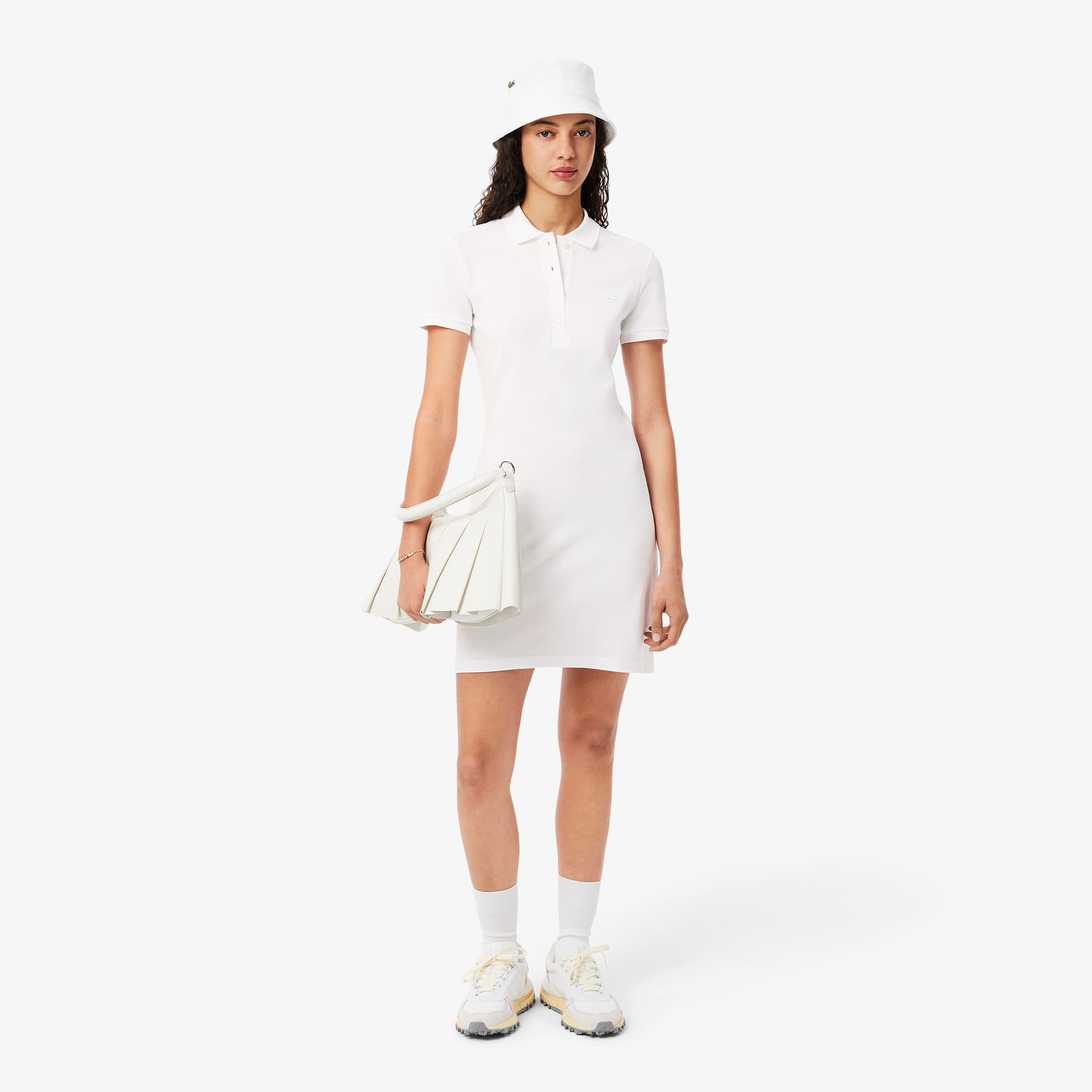Women's Slim Fit Stretch Mini Piqué Polo Dress - White
