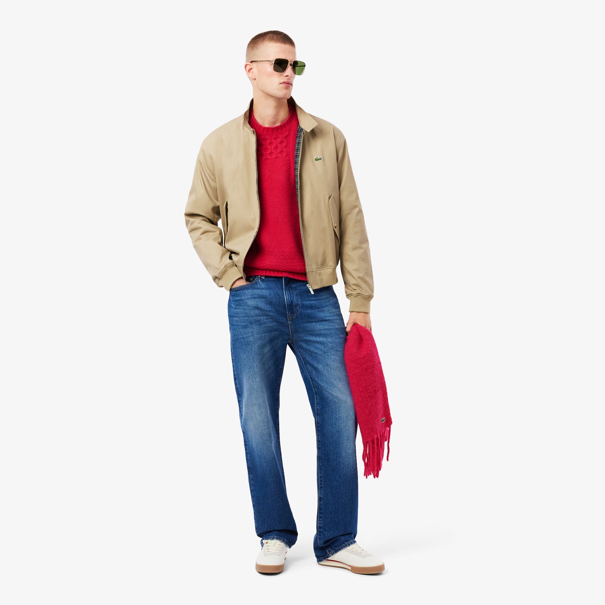 Men's Relaxed Fit Patchwork Effect Wool Sweater - Pink