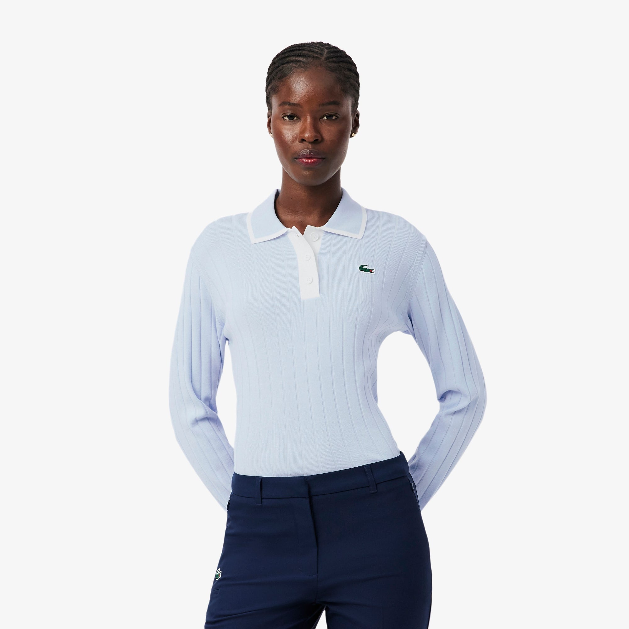 Women's Polo Collar Stretch Golf Sweater - Bleu Clair / Blanc