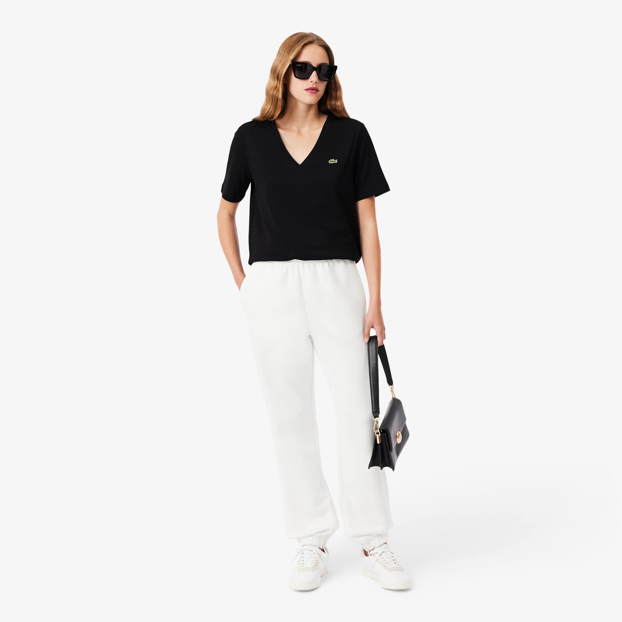 Women's Relaxed Fit Soft Cotton V-Neck T-Shirt - Black