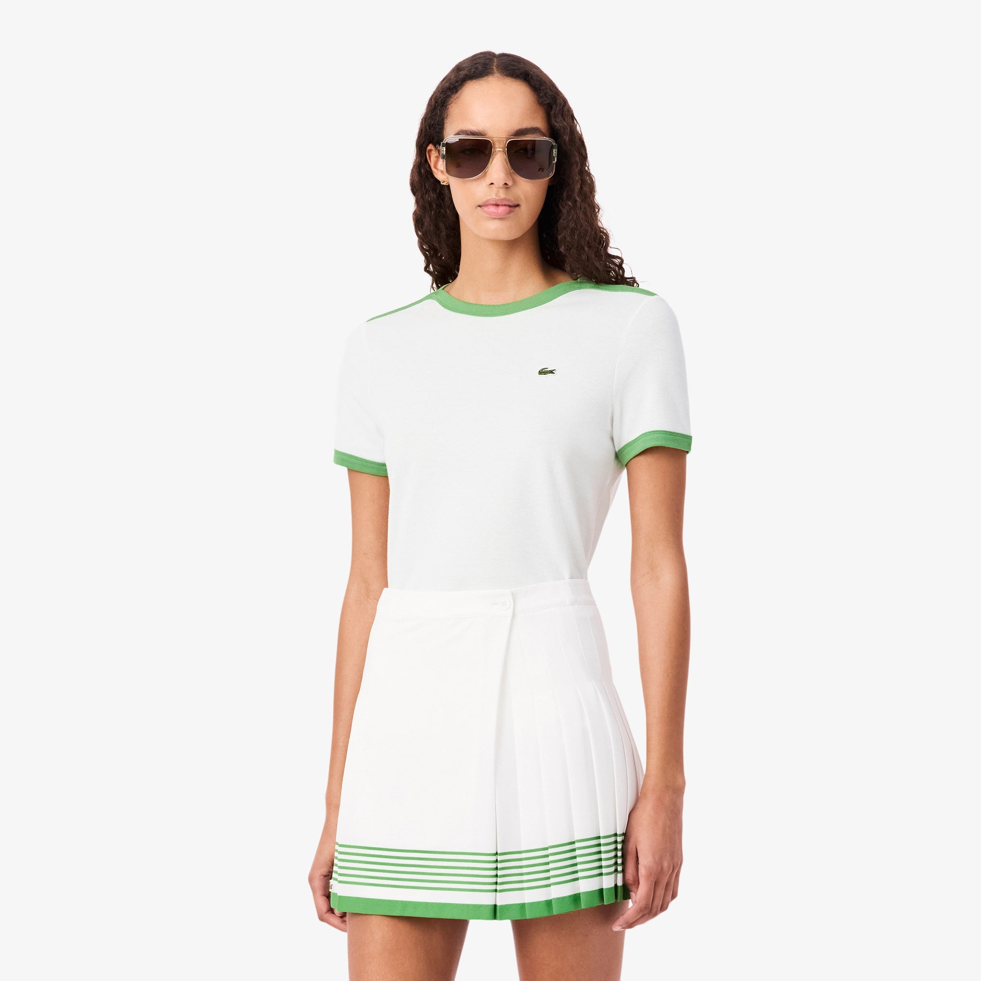 Cotton Petit Piqué T-Shirt - Blanc / Vert