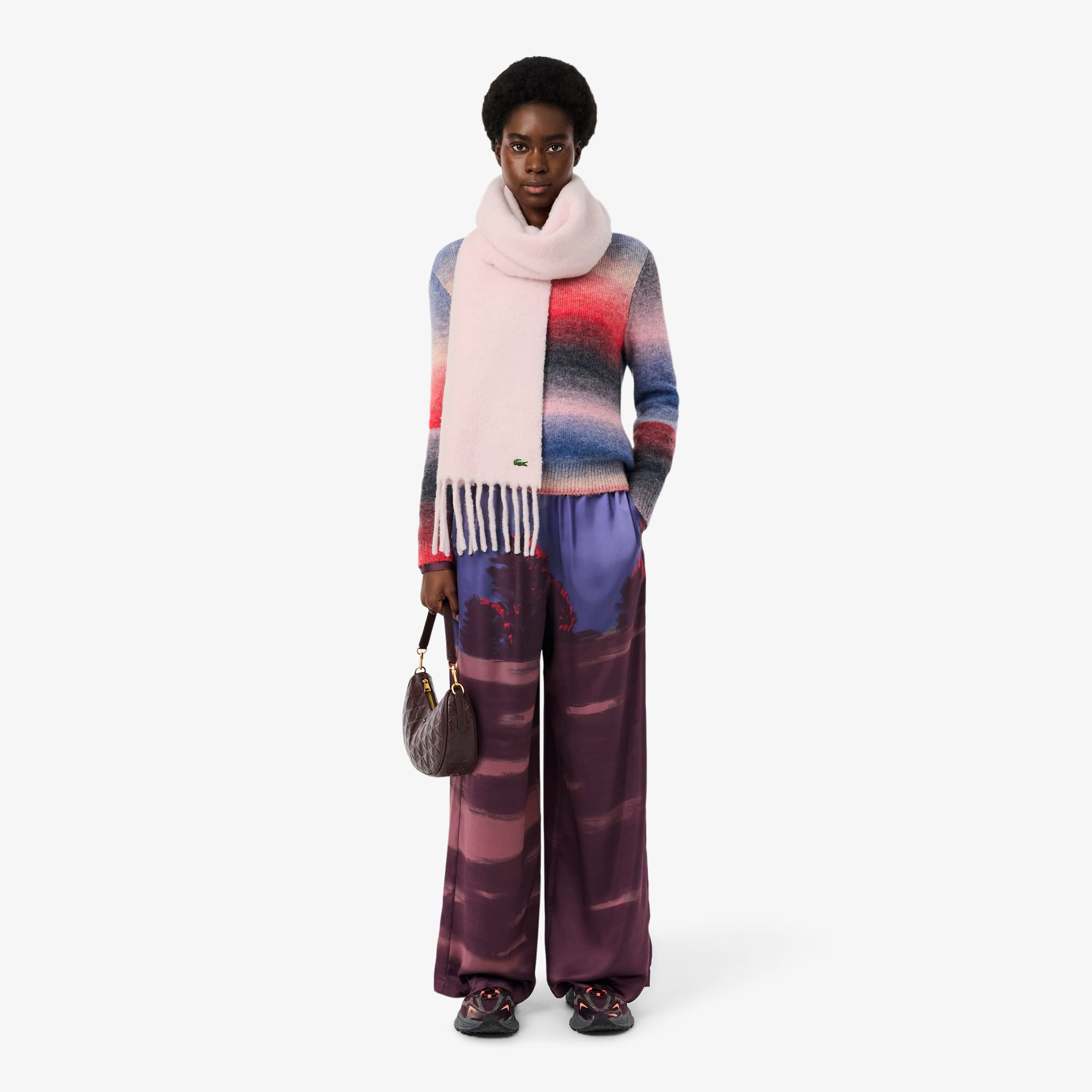 Women's Alpaca Blend Fringed Scarf - Light Pink