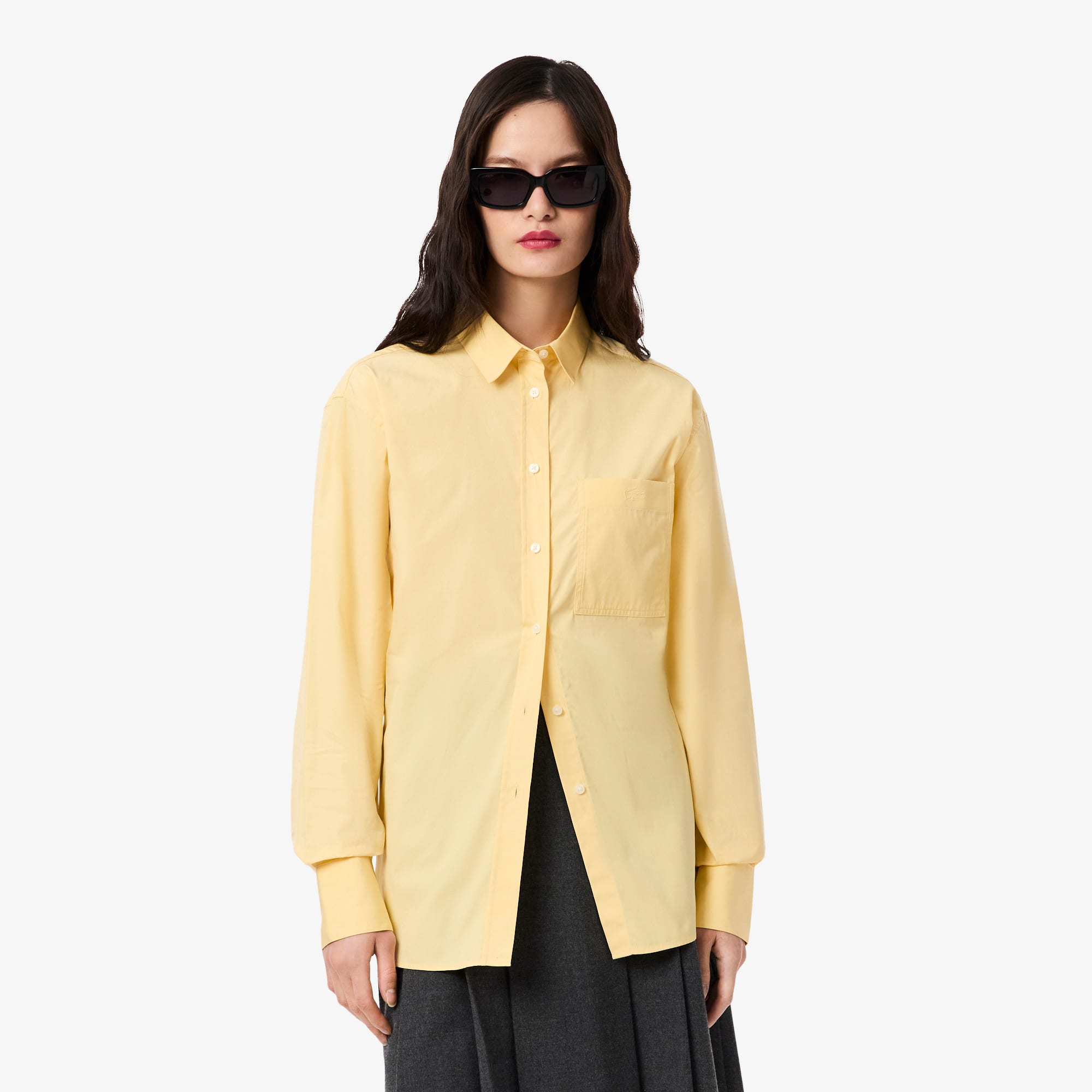 Women's Oversized Cotton Button Down Shirt - Yellow