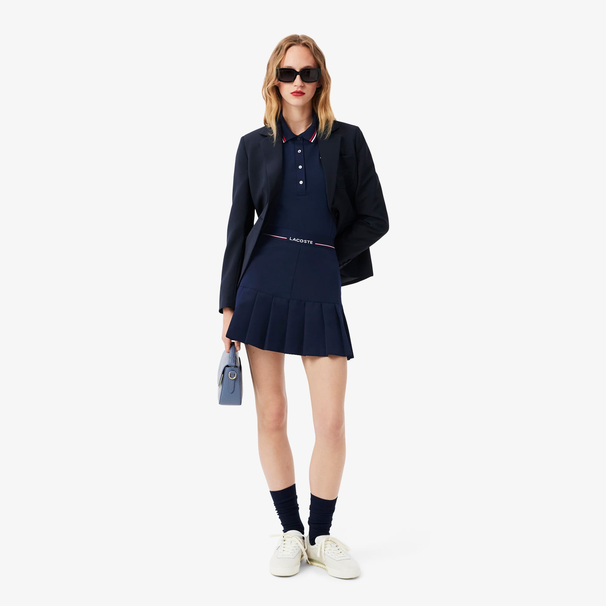 Women's Short Pleated Wool Blend Skirt - Navy Blue