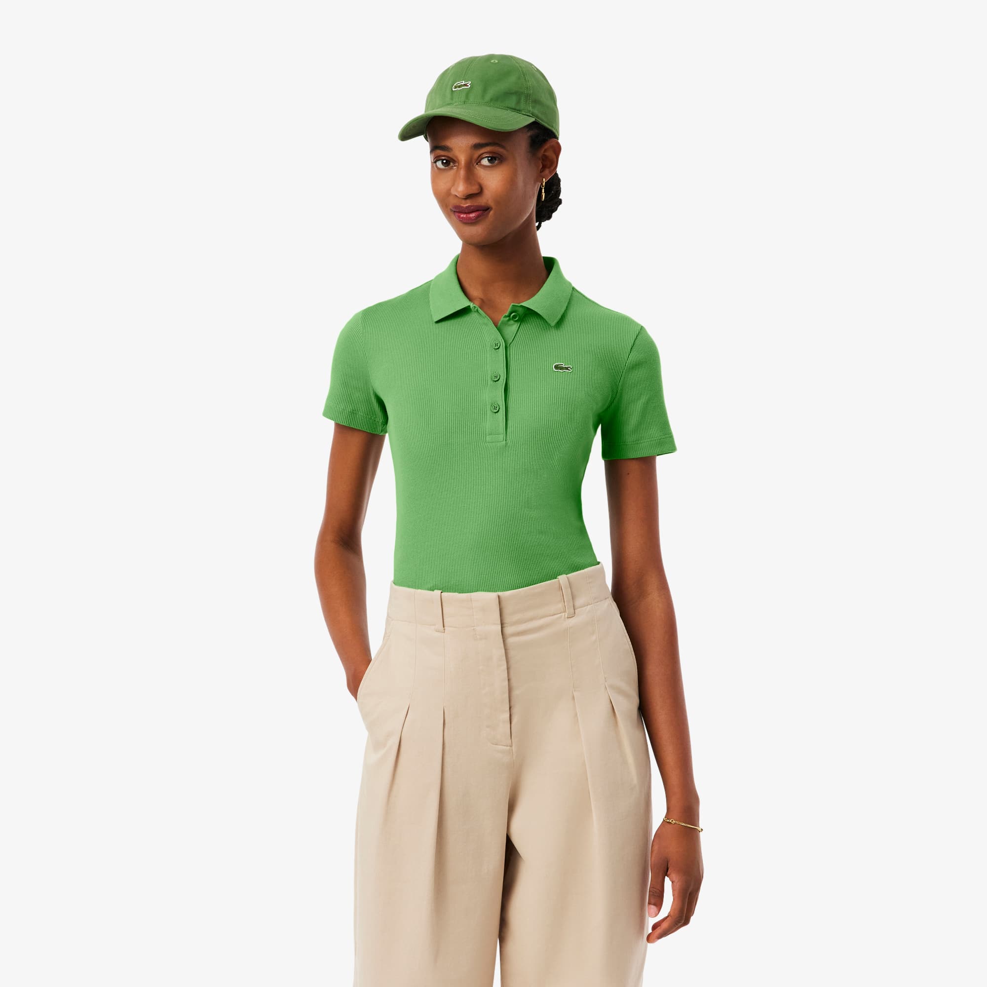 Women's Slim Fit L.12.D Ribbed Cotton Polo - Vert