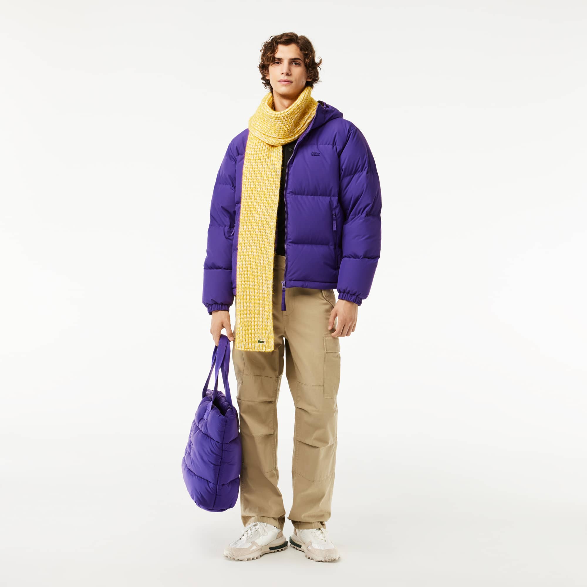 Unisex Cotton and Mercerized Alpaca Scarf - White / Yellow